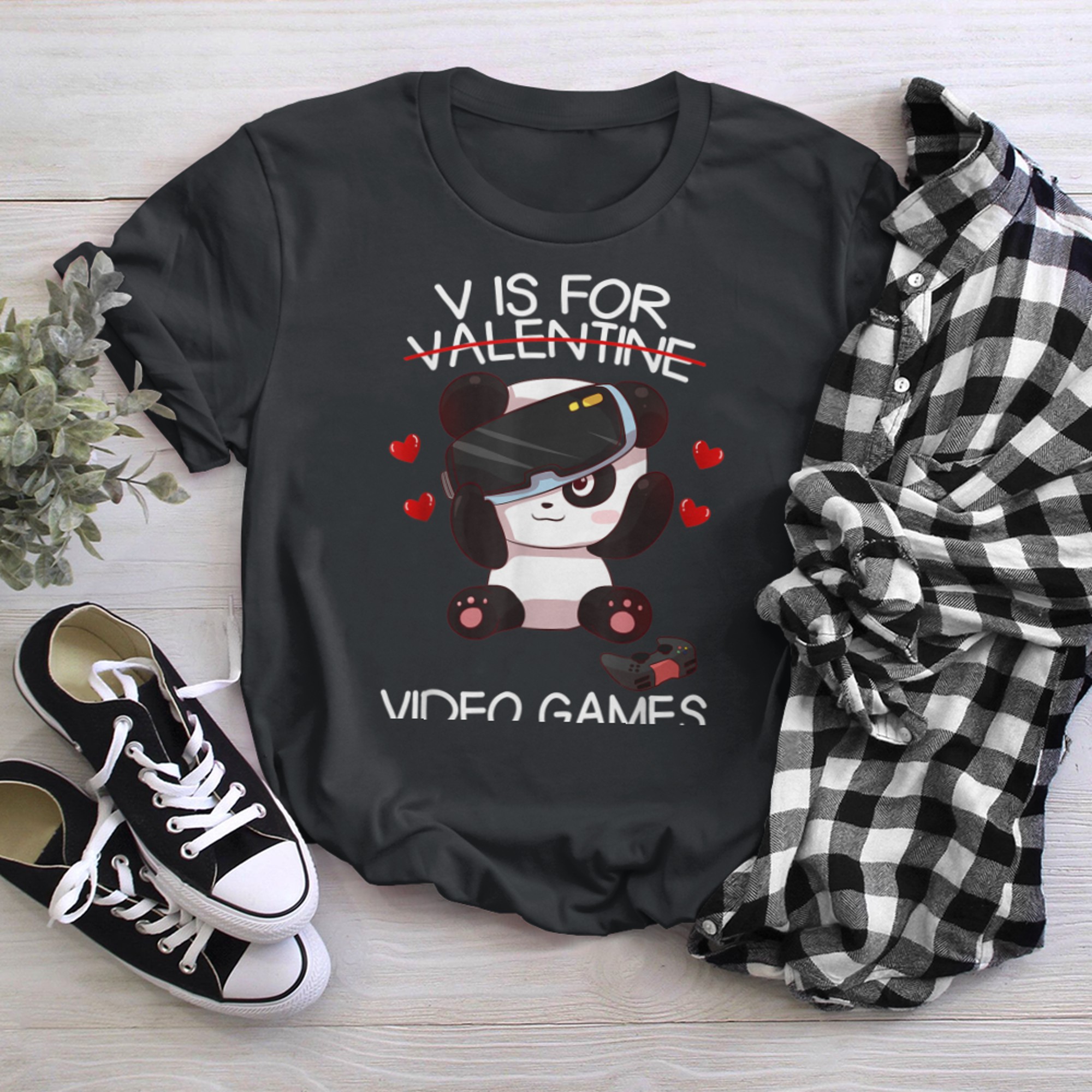 V Is For Video Games Funny Valentines Day Gamer (12) t-shirt black