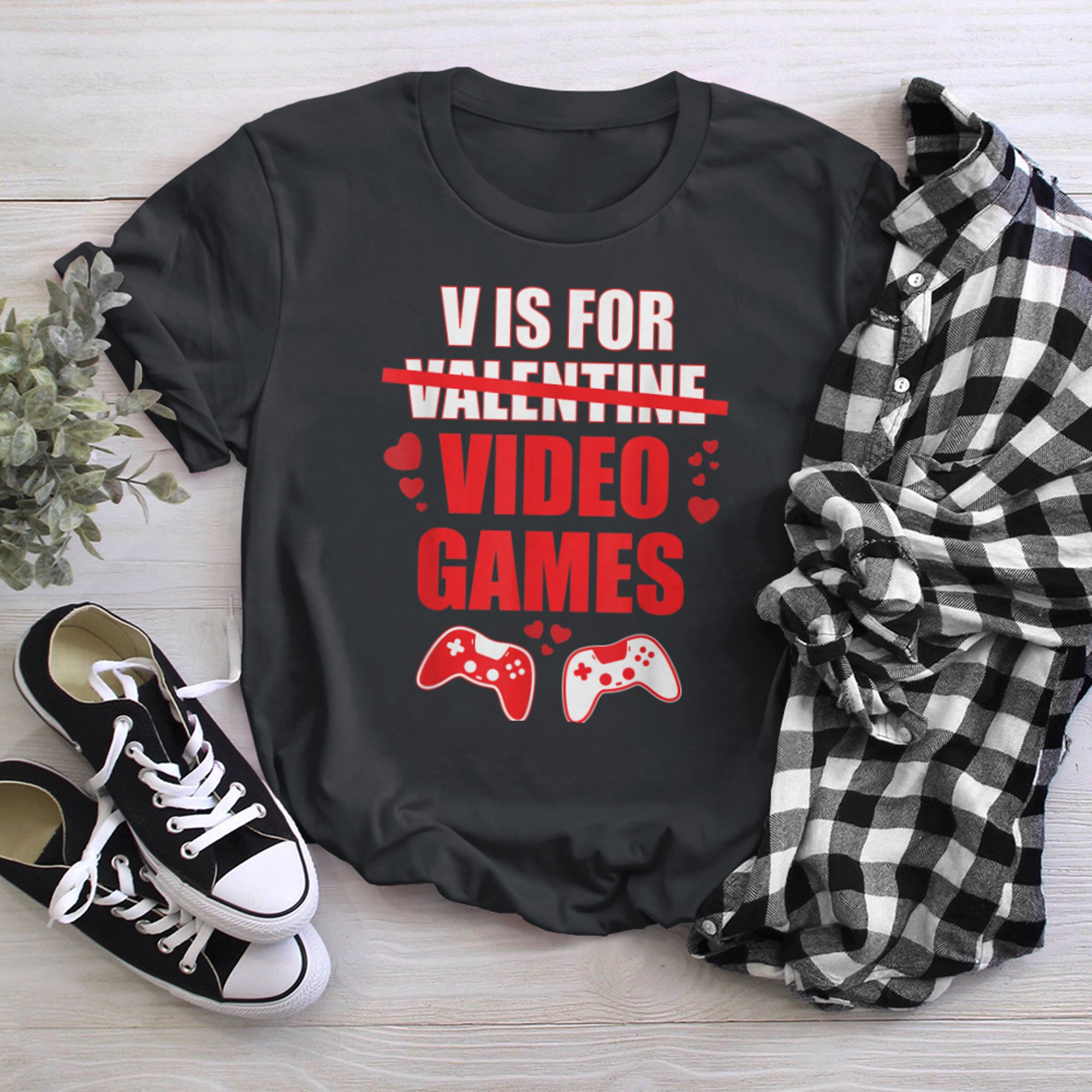 V Is For Video Games Funny Valentines Day Gamer (14) t-shirt black