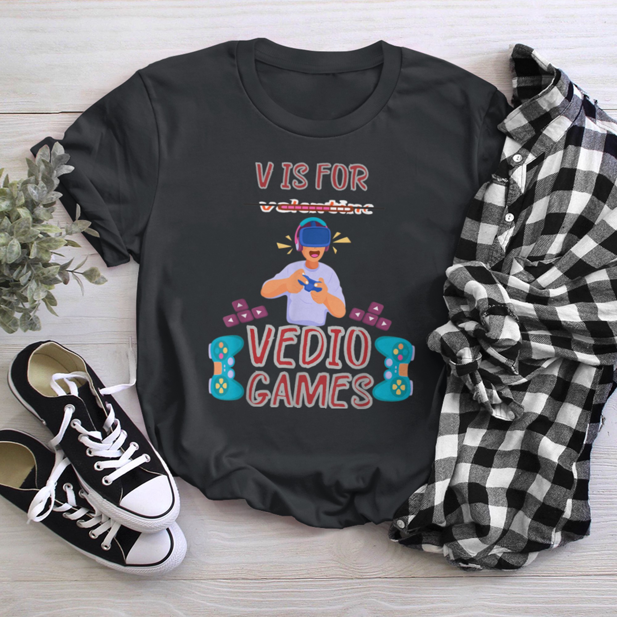 V Is For Video Games Funny Valentines Day Gamer (9) t-shirt black