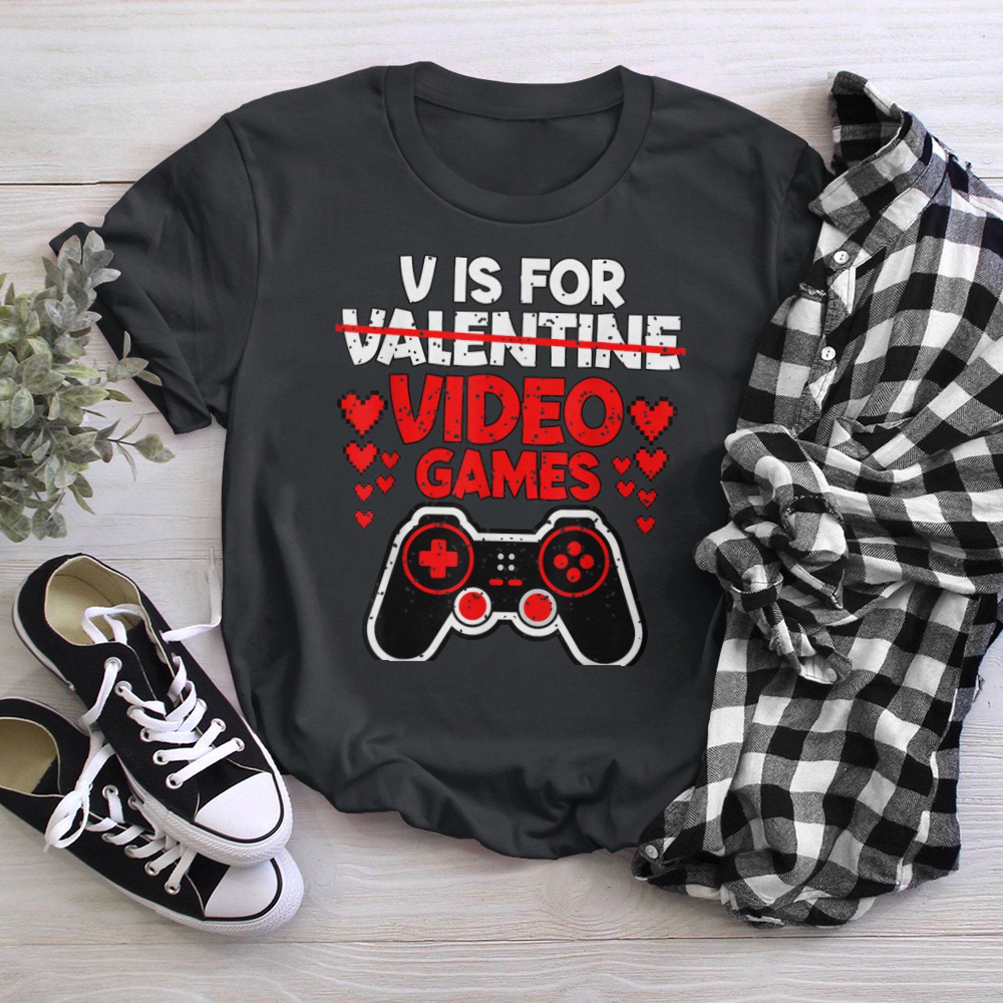 V Is For Video Games Funny Valentines Day Gamer Boy (7) t-shirt black