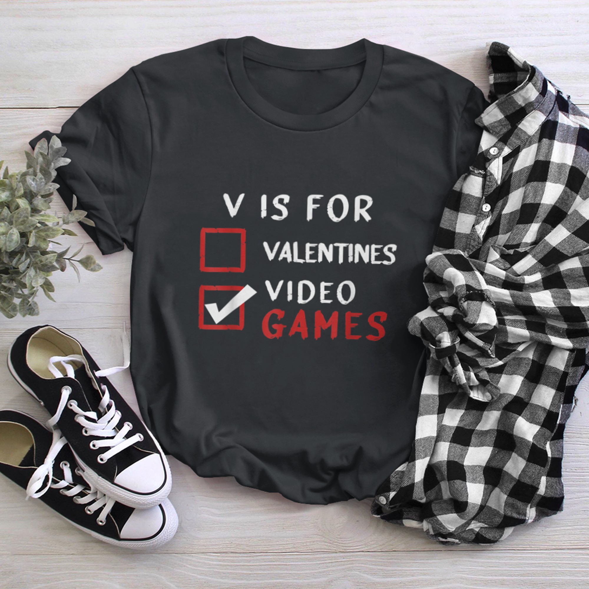 V Is For Video Games Funny Valentines Day Gamer Boy Girls (1) t-shirt black