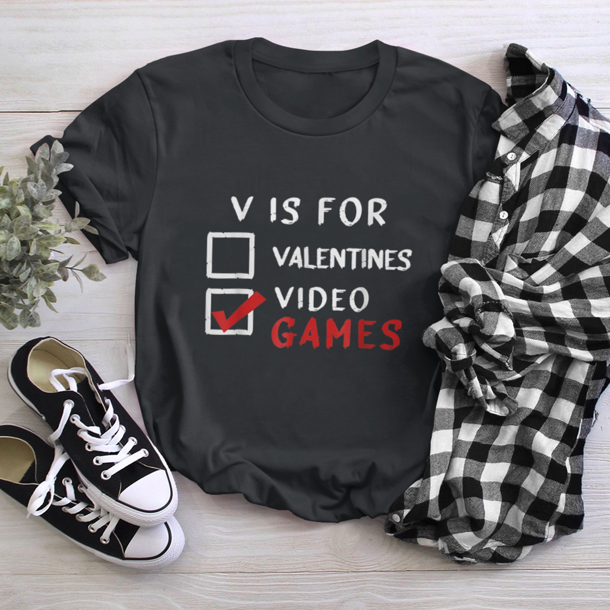 V Is For Video Games Funny Valentines Day Gamer Boy Girls (12) t-shirt black