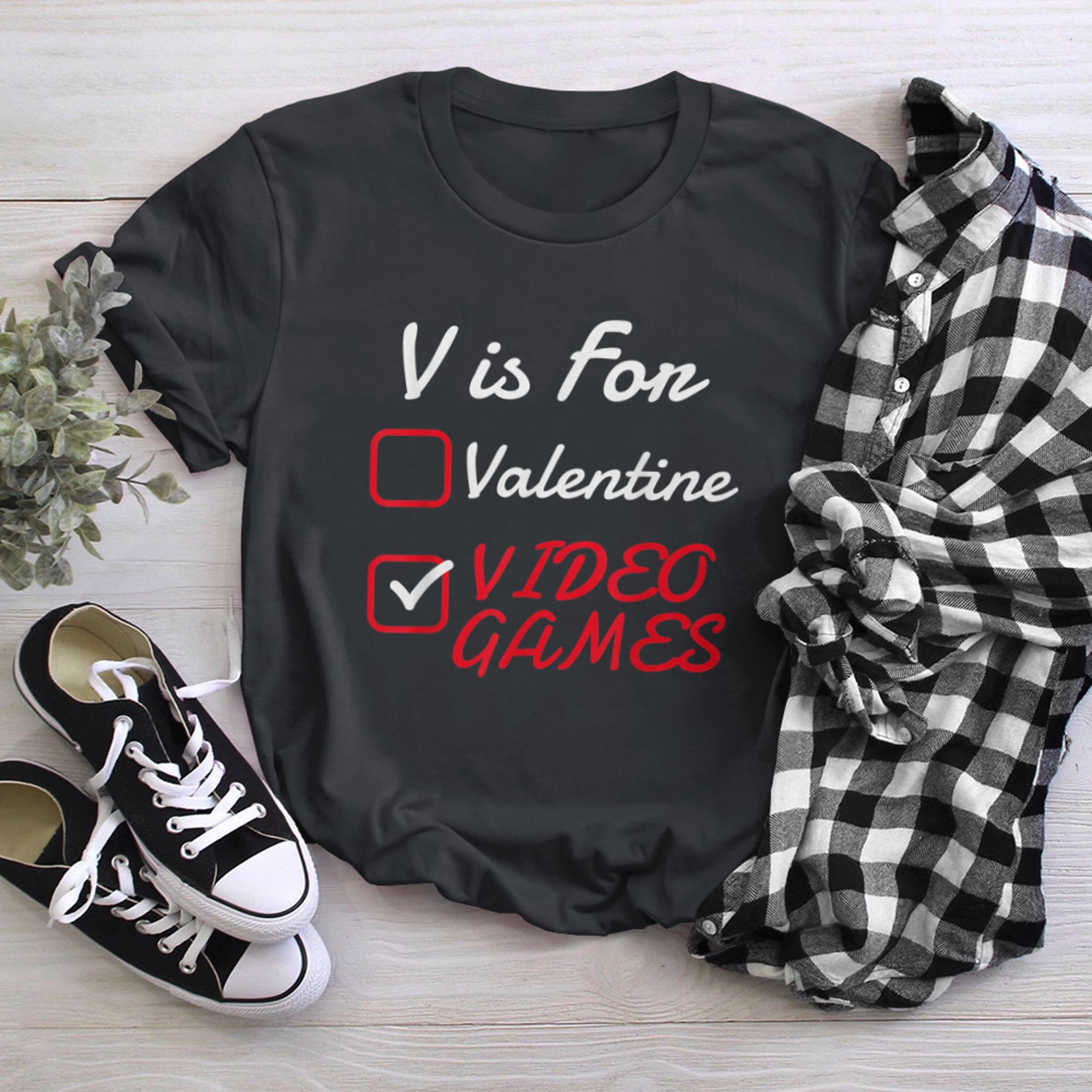 V Is For Video Games Funny Valentines Day Gamer Boy Girls (13) t-shirt black