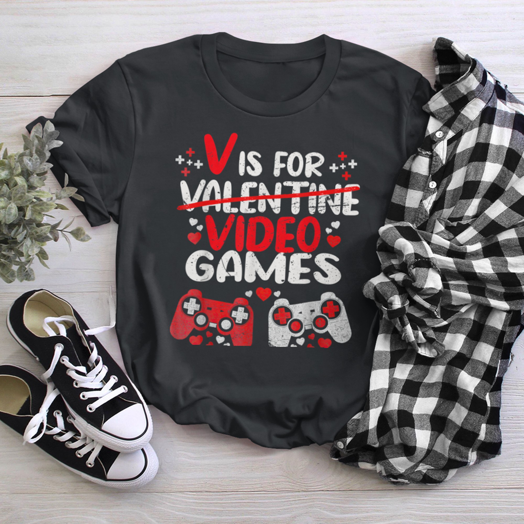 V Is For Video Games Funny Valentines Day Gamer Boy Men - 2023-09-16T114031.218 t-shirt black