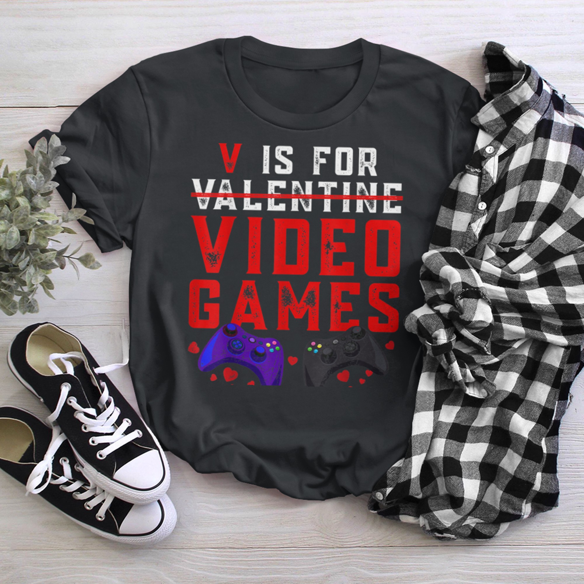 V Is For Video Games Funny Valentines Day Gamer Boy Men - 2023-09-16T114031.847 t-shirt black