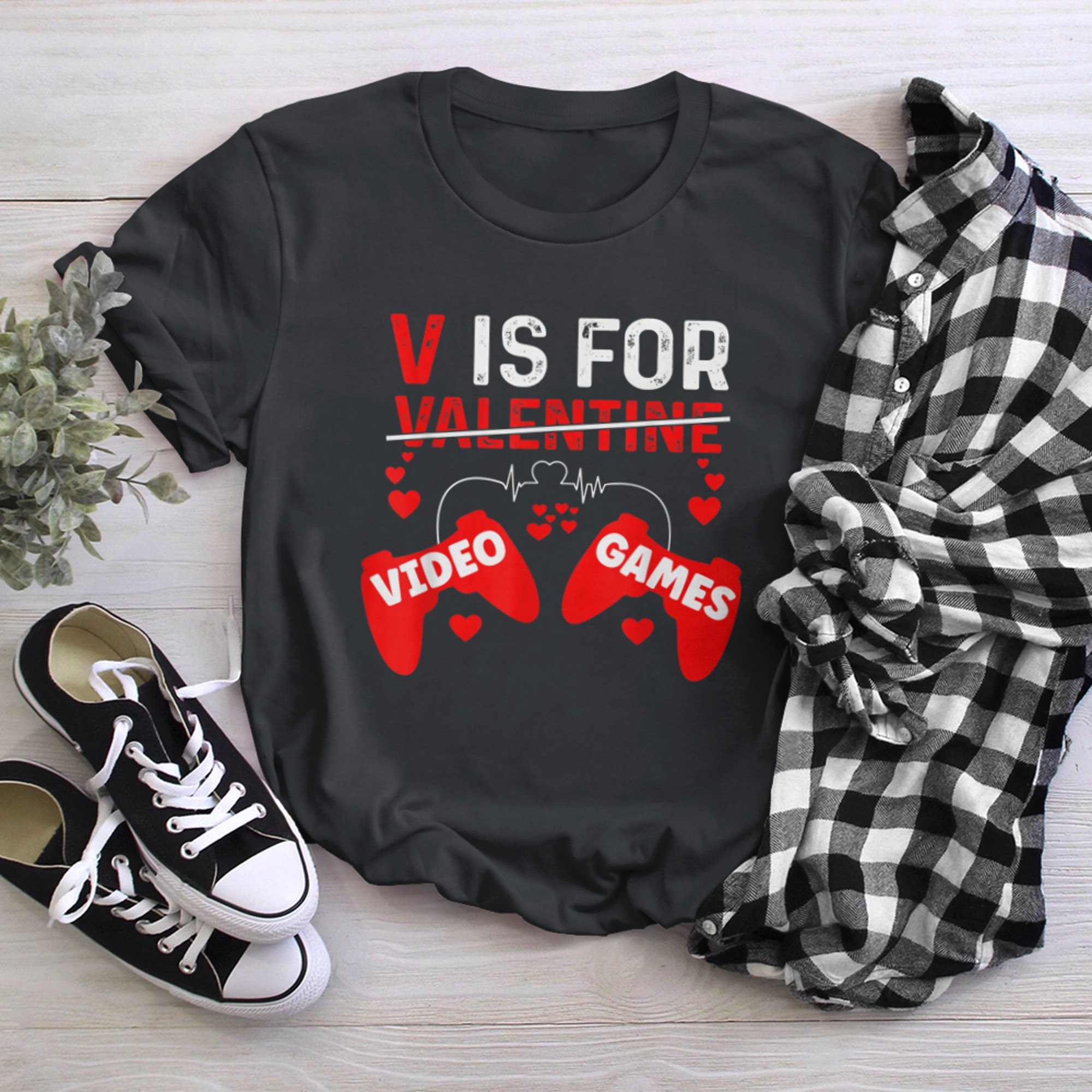 V Is For Video Games Funny Valentines Day Gamer Boy Men - 2023-09-16T114032.513 t-shirt black