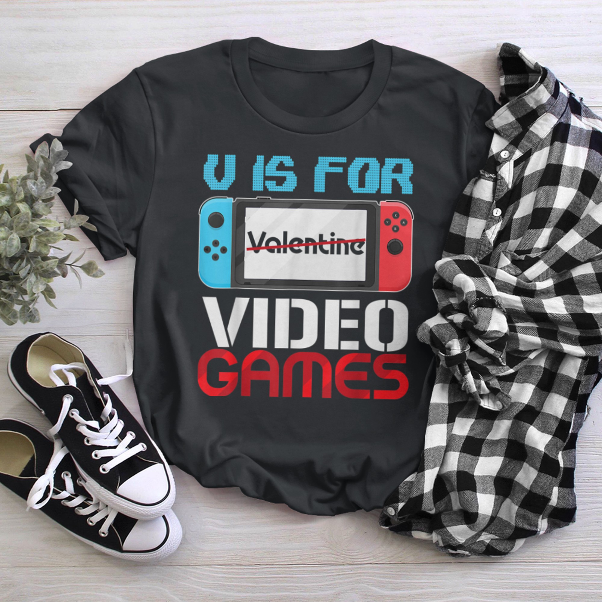 V Is For Video Games Funny Valentines Day Gamer Boy Men - 2023-09-16T114032.566 t-shirt black