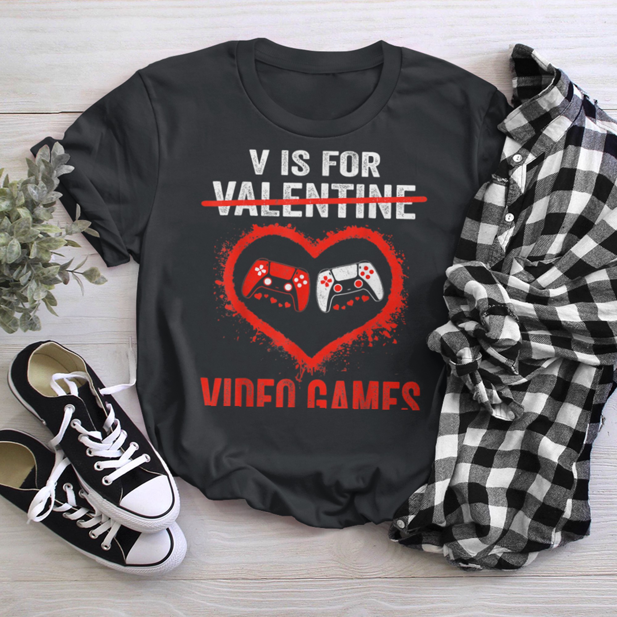 V Is For Video Games Funny Valentines Day Gamer Boy Men - 2023-09-16T114033.617 t-shirt black