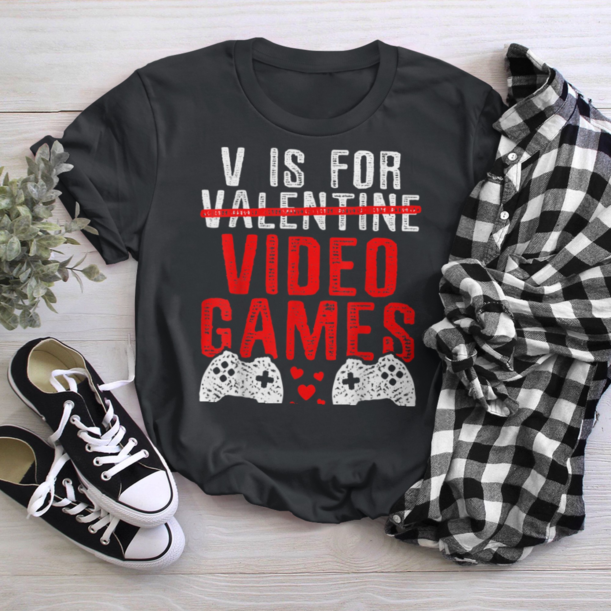 V Is For Video Games Funny Valentines Day Gamer Boy Men - 2023-09-16T114042.609 t-shirt black