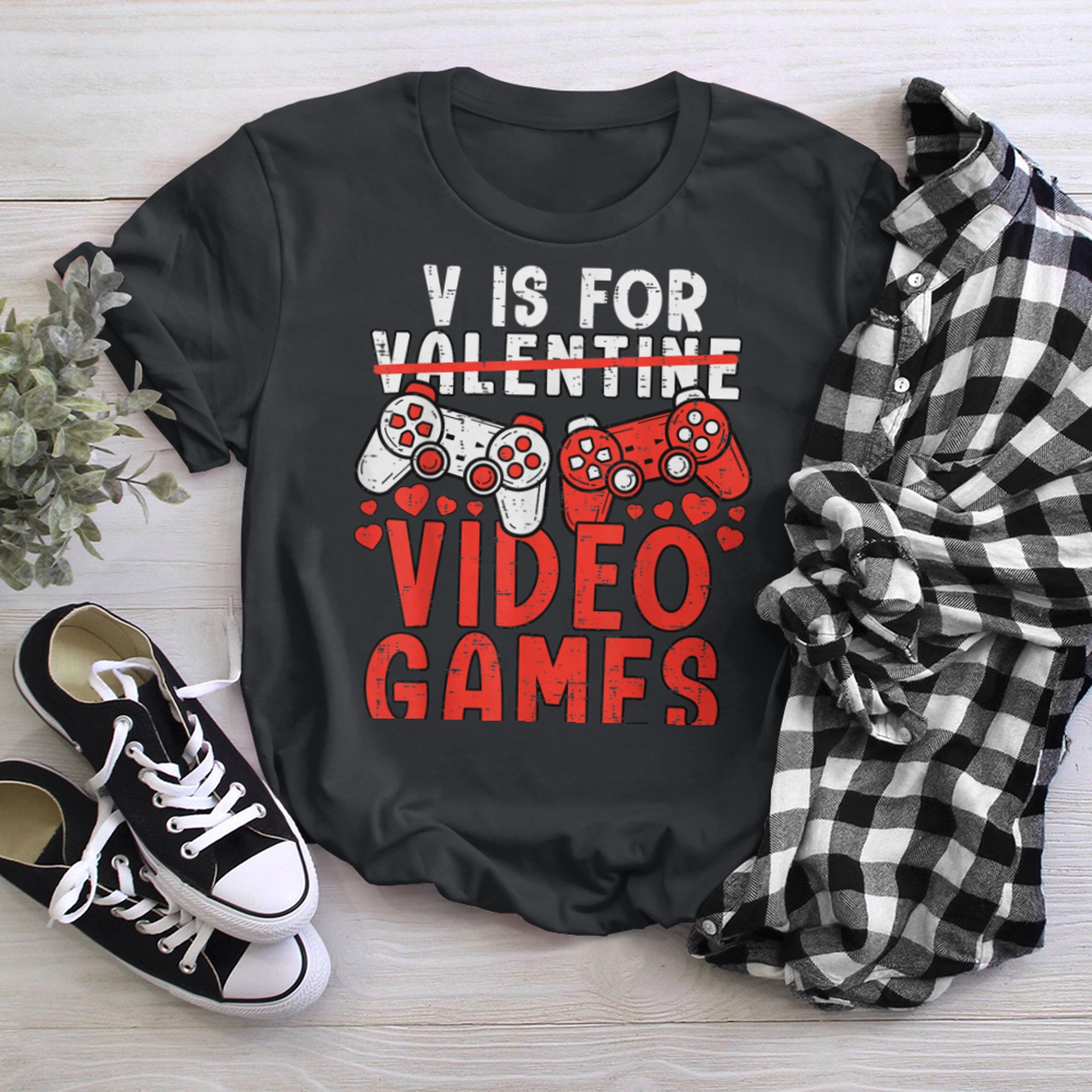 V Is For Video Games Funny Valentines Day Gamer Boy Men - 2023-09-16T114043.112 t-shirt black