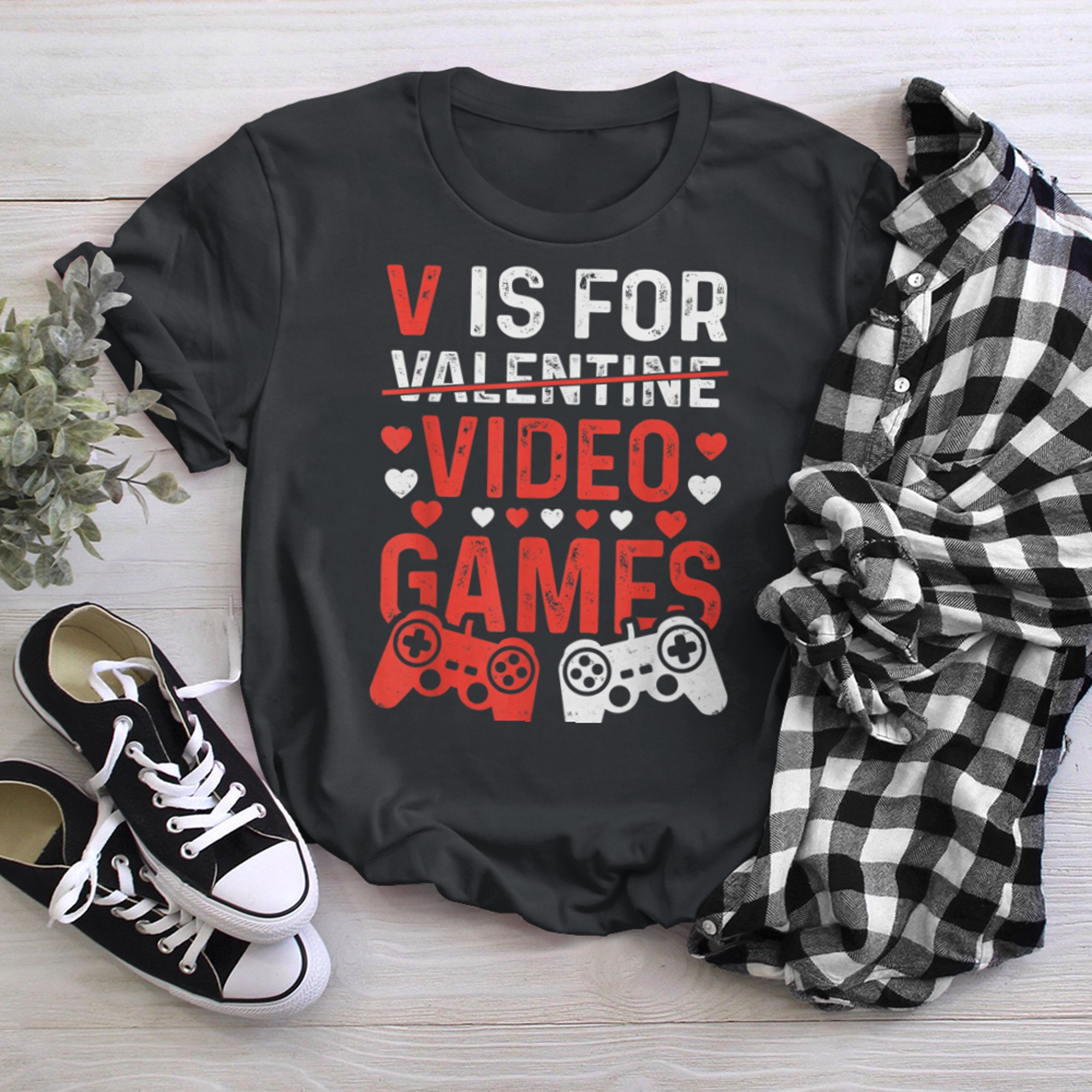 V Is For Video Games Funny Valentines Day Gamer Boy Men - 2023-09-16T114044.362 t-shirt black