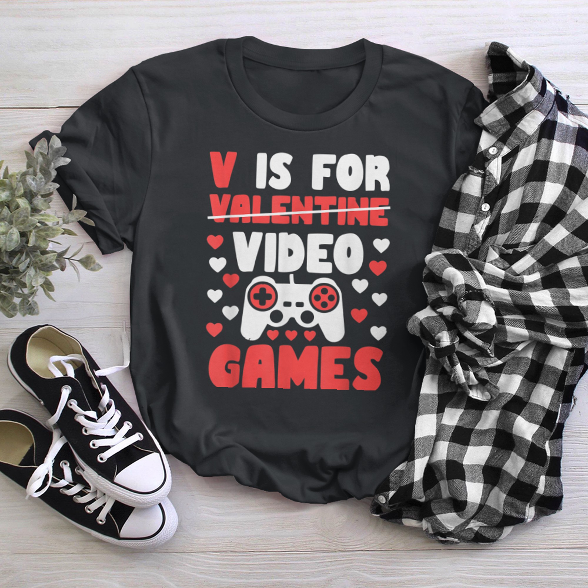 V Is For Video Games Funny Valentines Day Gamer Boy Men - 2023-09-16T114044.425 t-shirt black