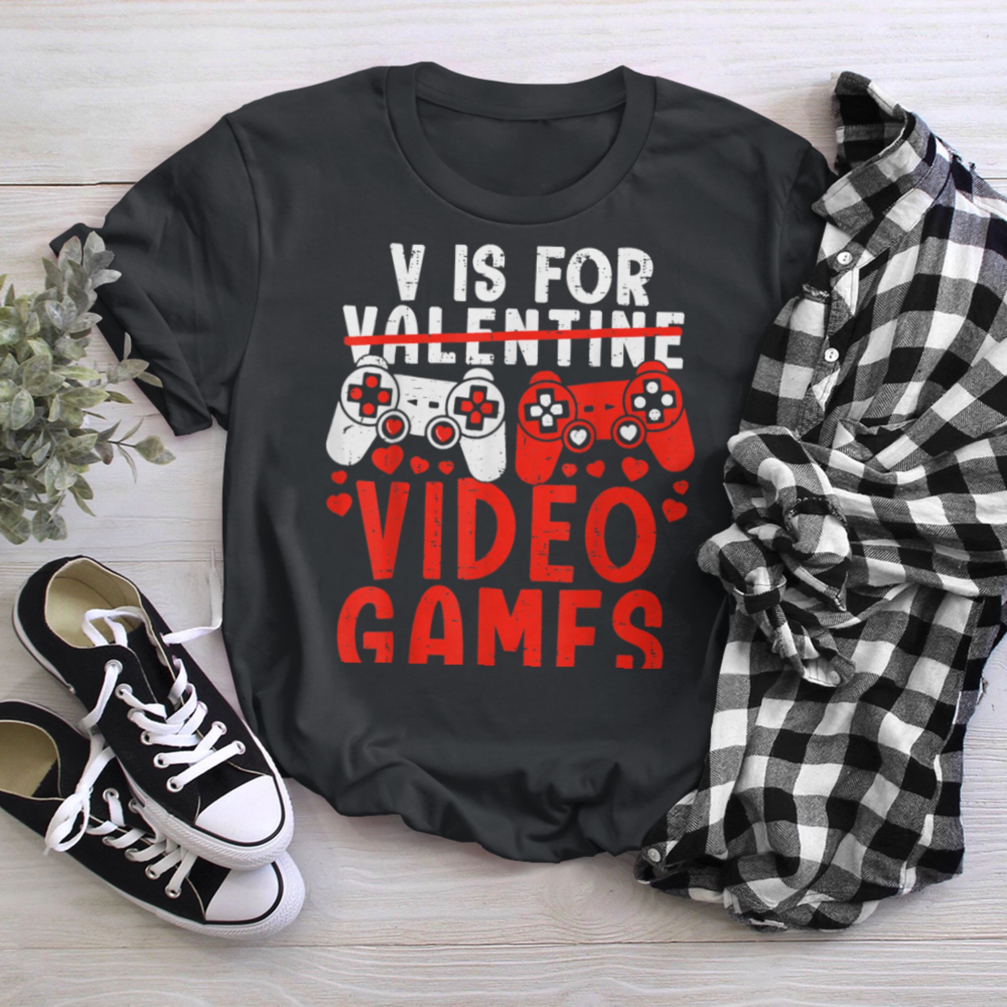 V Is For Video Games Funny Valentines Day Gamer Boy Men - 2023-09-16T114045.072 t-shirt black