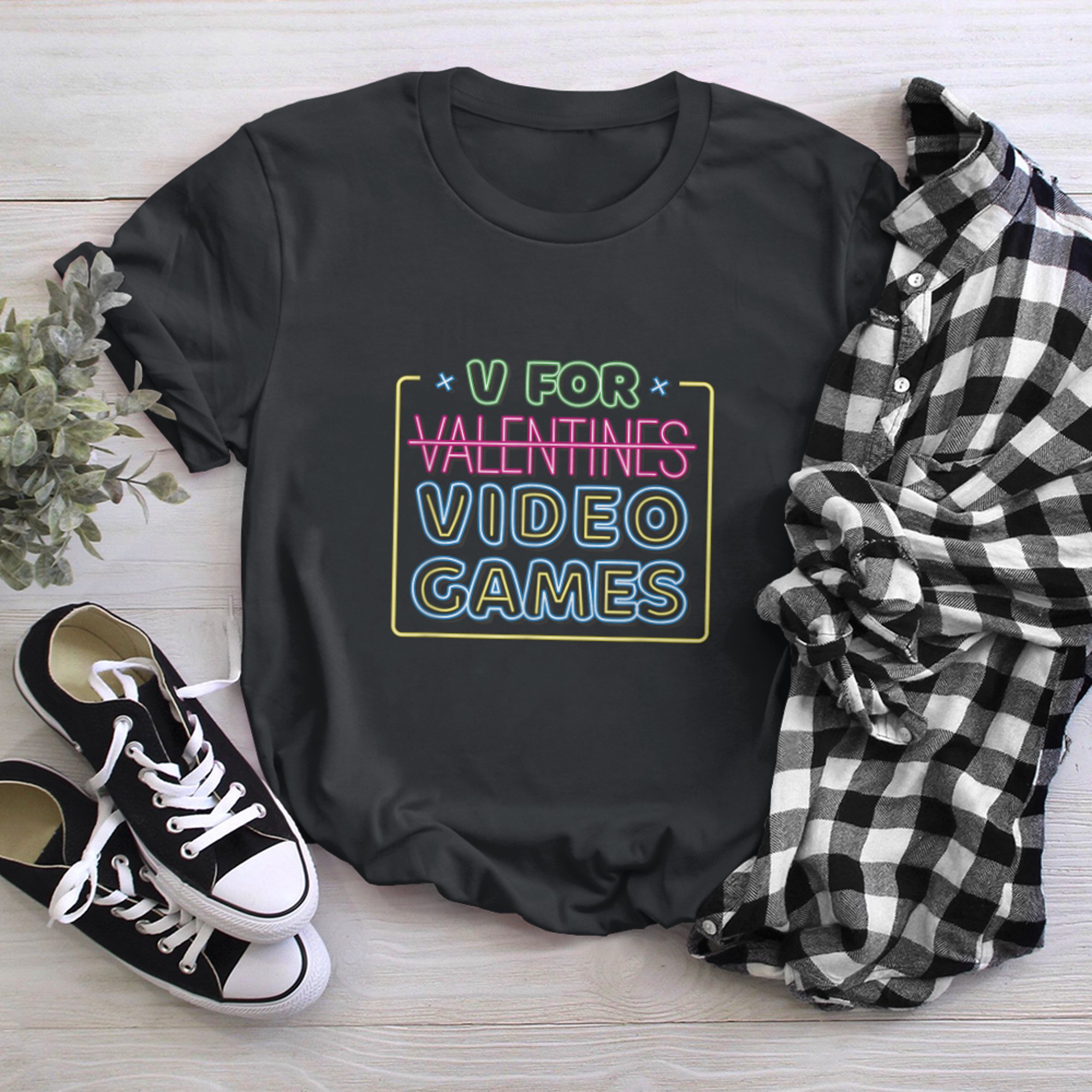 V Is For Video Games Funny Valentines Day Gamer Boy Men - 2023-09-16T114045.104 t-shirt black