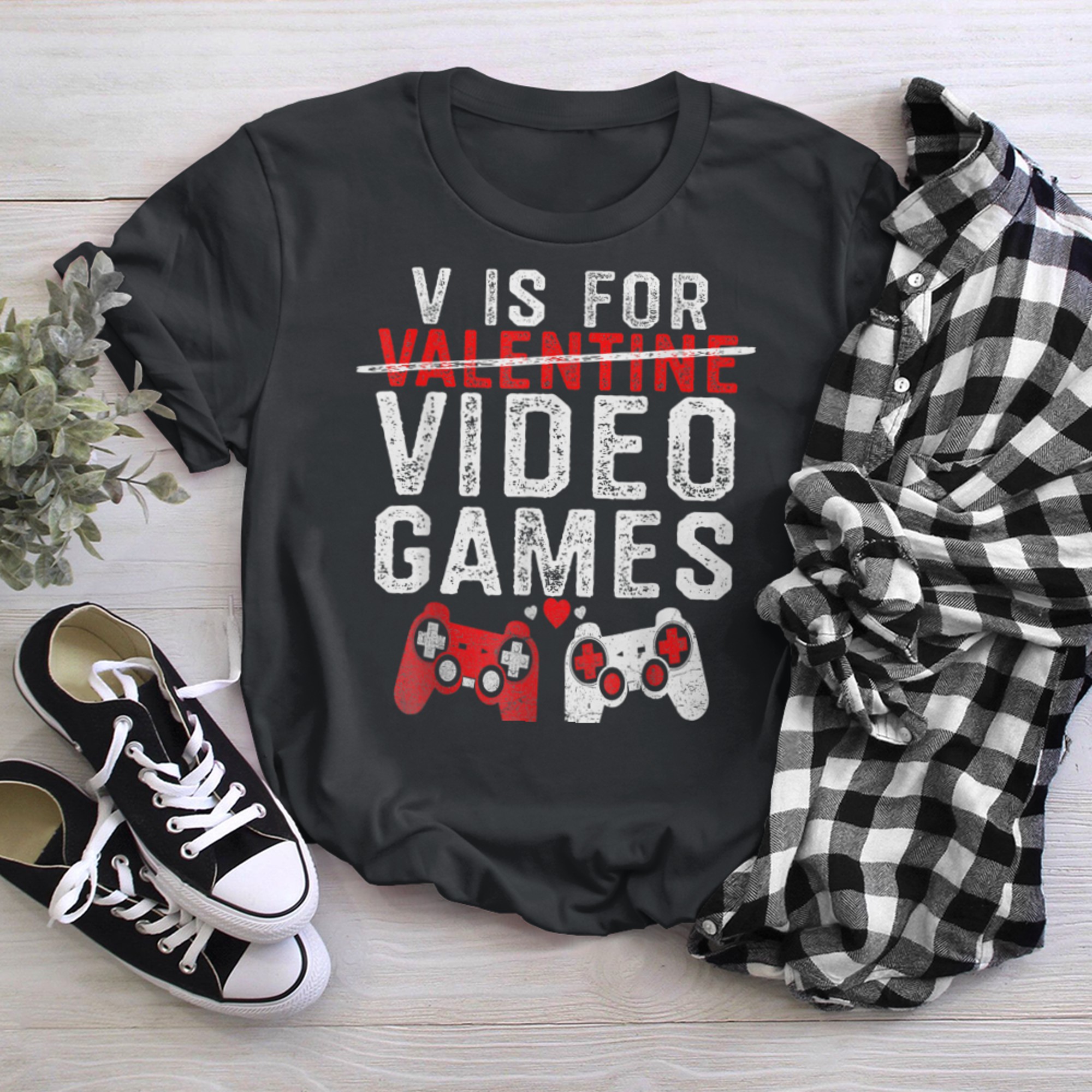 V Is For Video Games Funny Valentines Day Gamer Boy Men - 2023-09-16T114047.813 t-shirt black