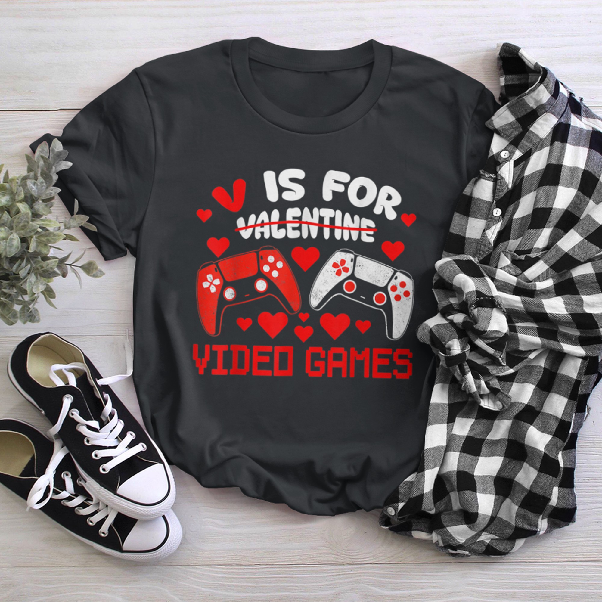 V Is For Video Games Funny Valentines Day Gamer Boy Men - 2023-09-16T114048.445 t-shirt black