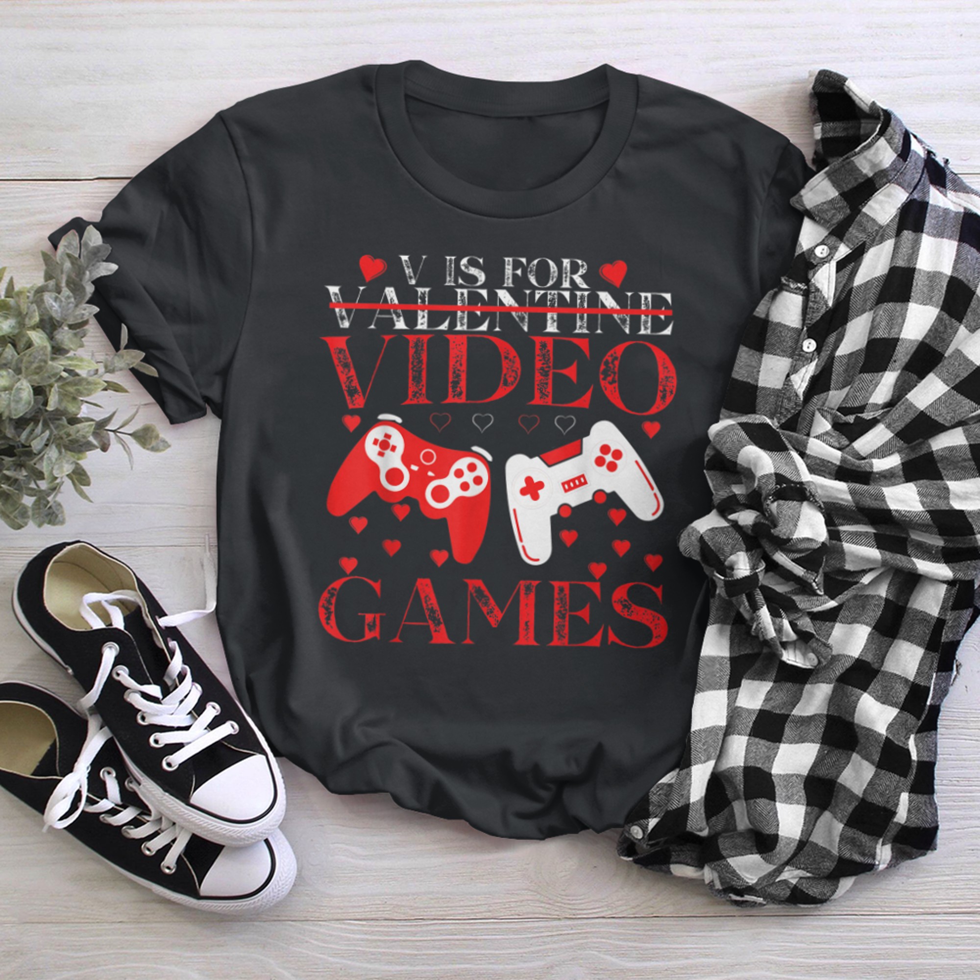 V IS FOR VIDEO GAMES Funny Valentines Day Gamer Boy Men - 2023-09-16T114048.976 t-shirt black