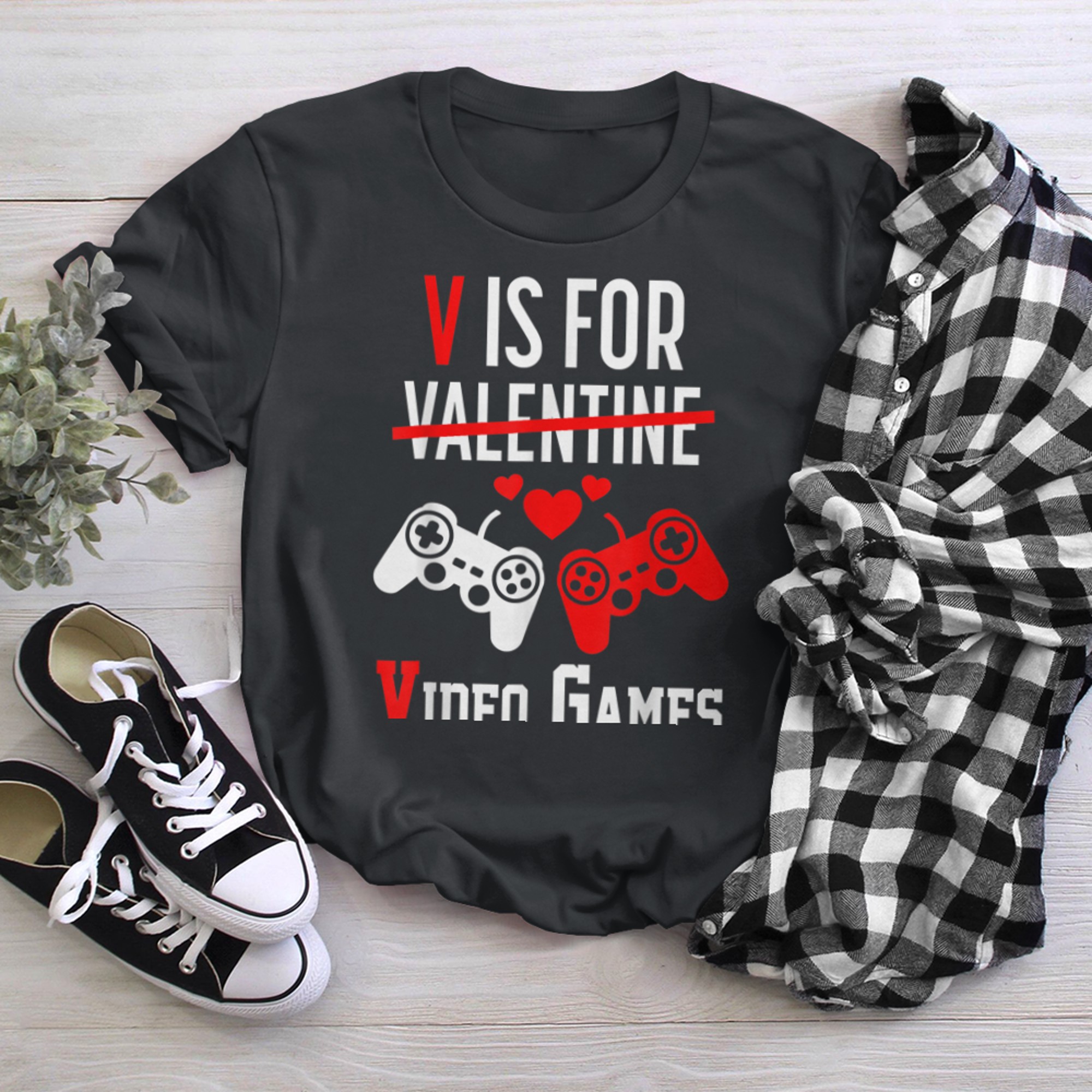 V Is For Video Games Funny Valentines Day Gamer Boy Men - 2023-09-16T114049.123 t-shirt black