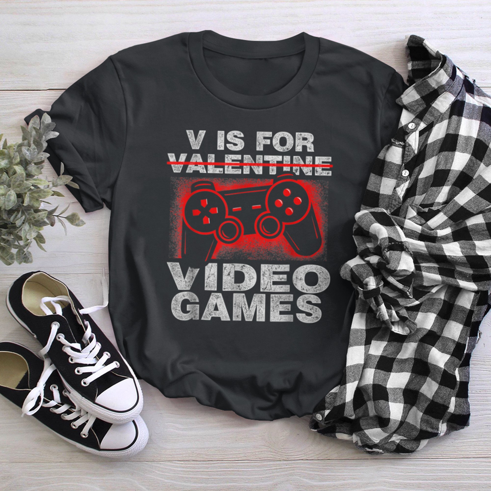 V Is For Video Games Funny Valentines Day Gamer Boy Men - 2023-09-16T114049.478 t-shirt black