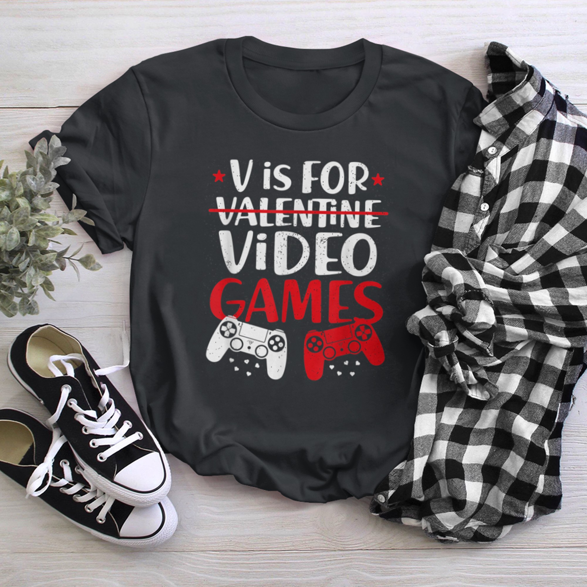 V Is For Video Games Funny Valentines Day Gamer Boy Men - 2023-09-16T114049.520 t-shirt black