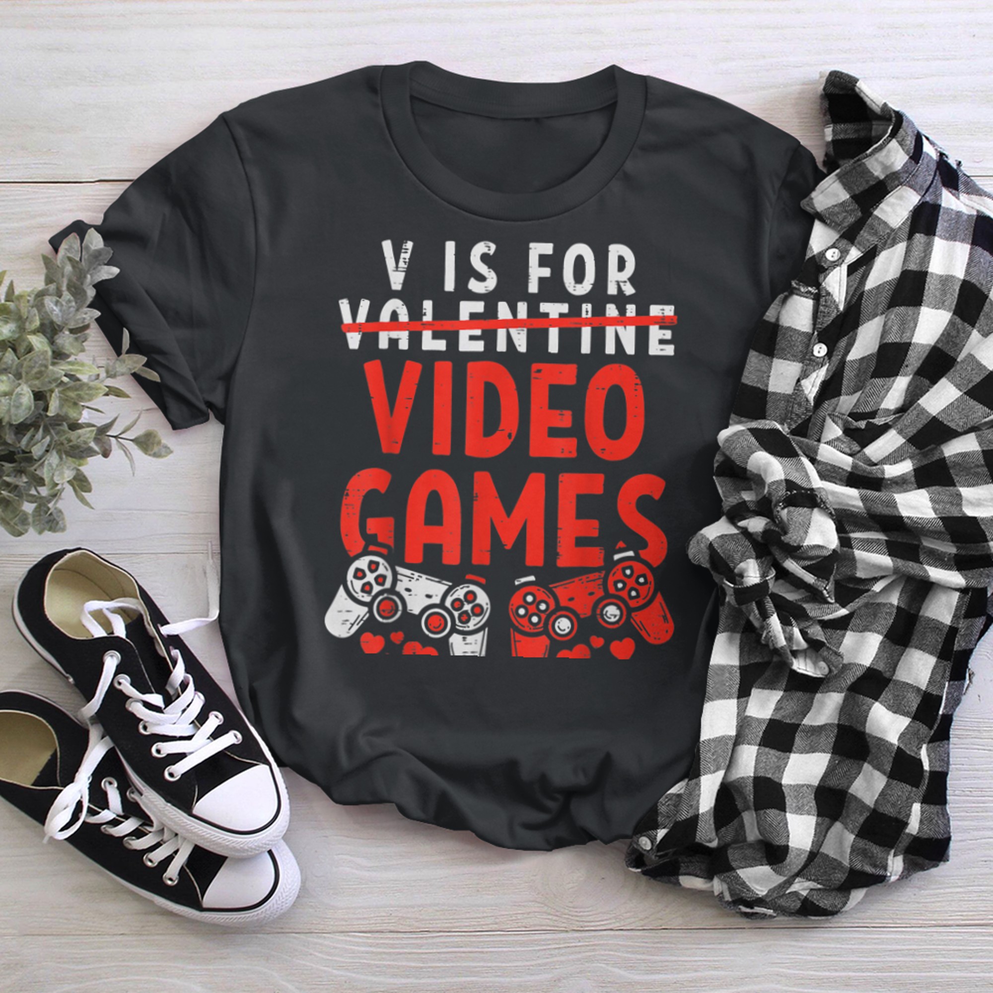 V Is For Video Games Funny Valentines Day Gamer Boy Men - 2023-09-16T114051.668 t-shirt black