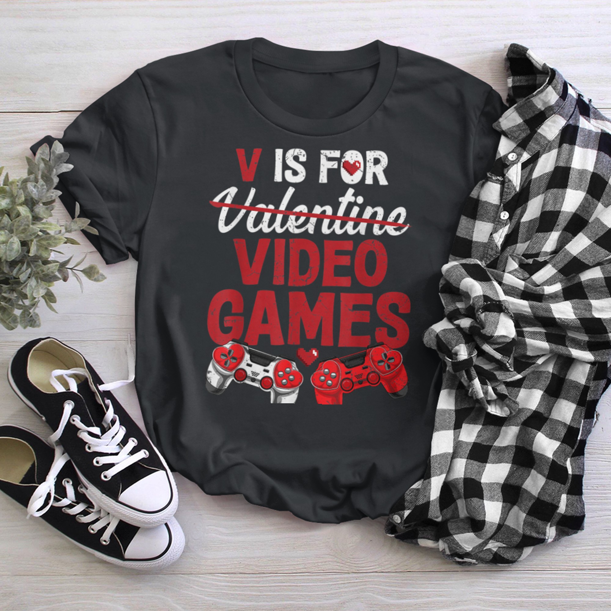 V Is For Video Games Funny Valentines Day Gamer Boy Men - 2023-09-16T114052.322 t-shirt black