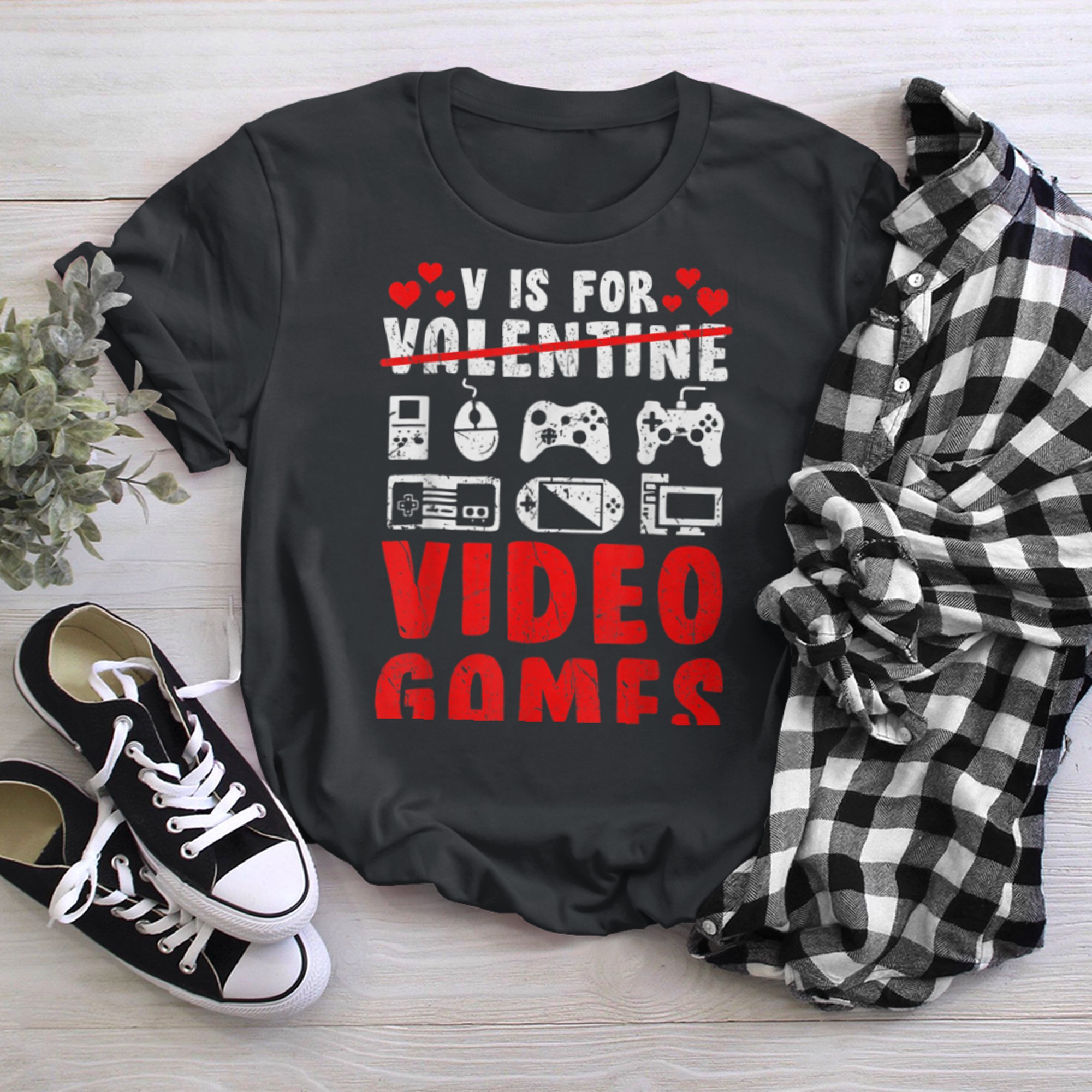 V Is For Video Games Funny Valentines Day Gamer Boy Men - 2023-09-16T114054.372 t-shirt black