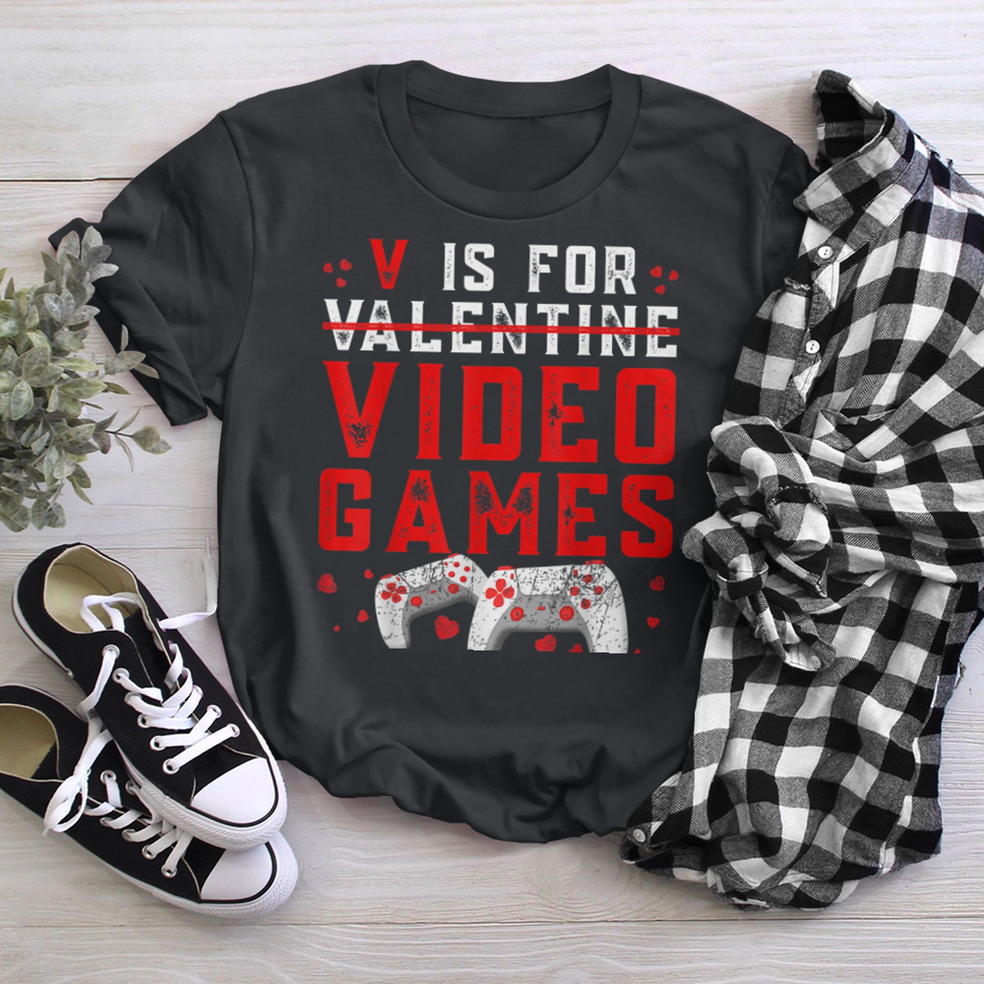 V Is For Video Games Funny Valentines Day Gamer Boy Men - 2023-09-16T114056.618 t-shirt black