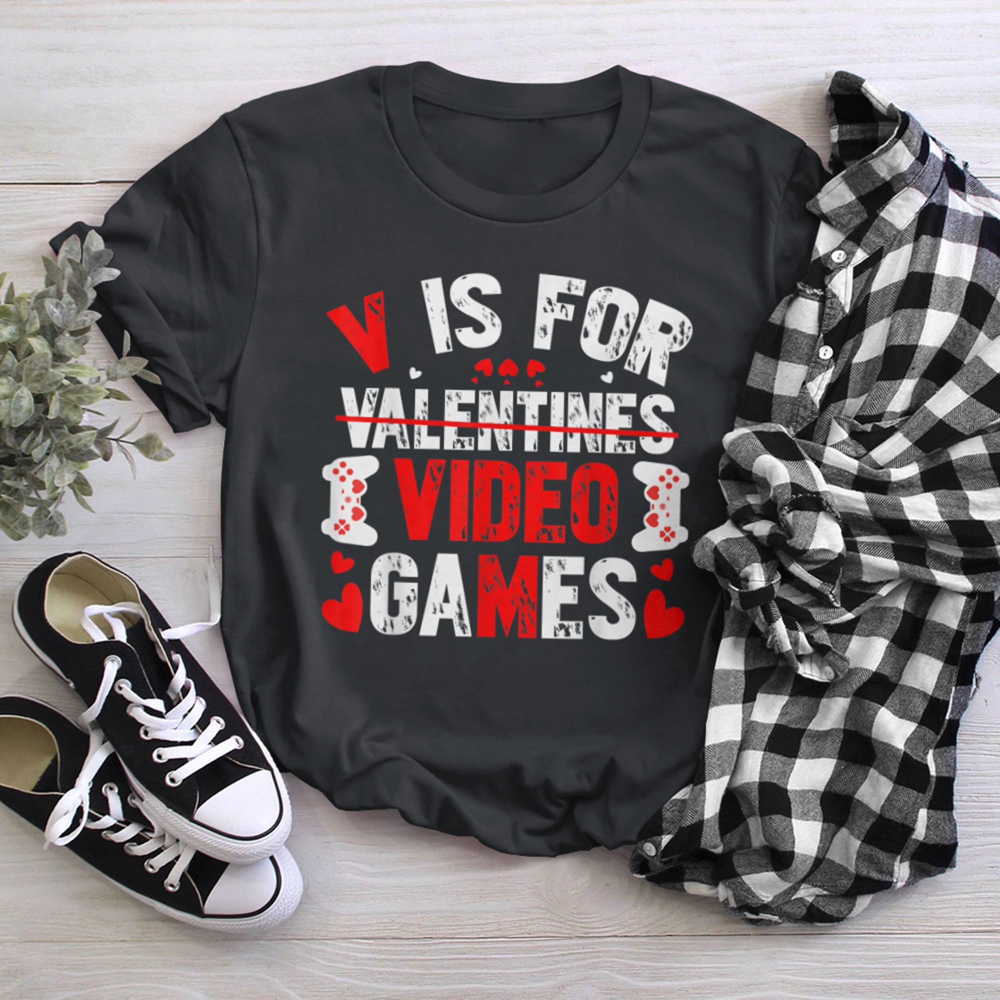 V Is For Video Games Funny Valentines Day Gamer Boy Men - 2023-09-16T114059.490 t-shirt black