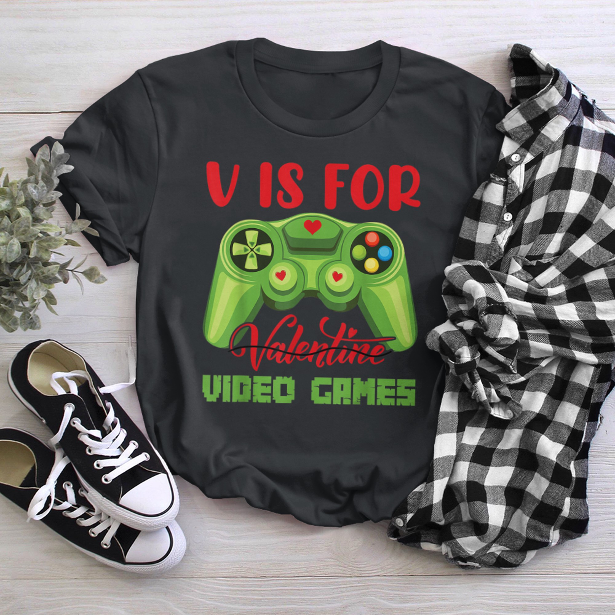 V Is For Video Games Funny Valentines Day Gamer Boy Men - 2023-09-16T114107.915 t-shirt black