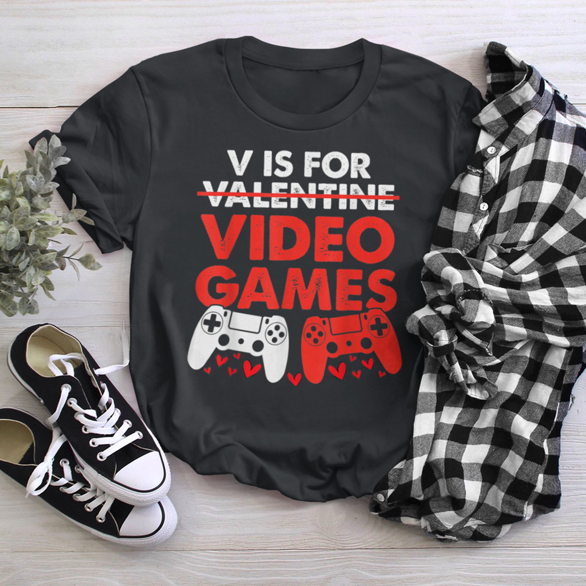 V Is For Video Games Funny Valentines Day Gamer Boy Men - 2023-09-16T114110.553 t-shirt black