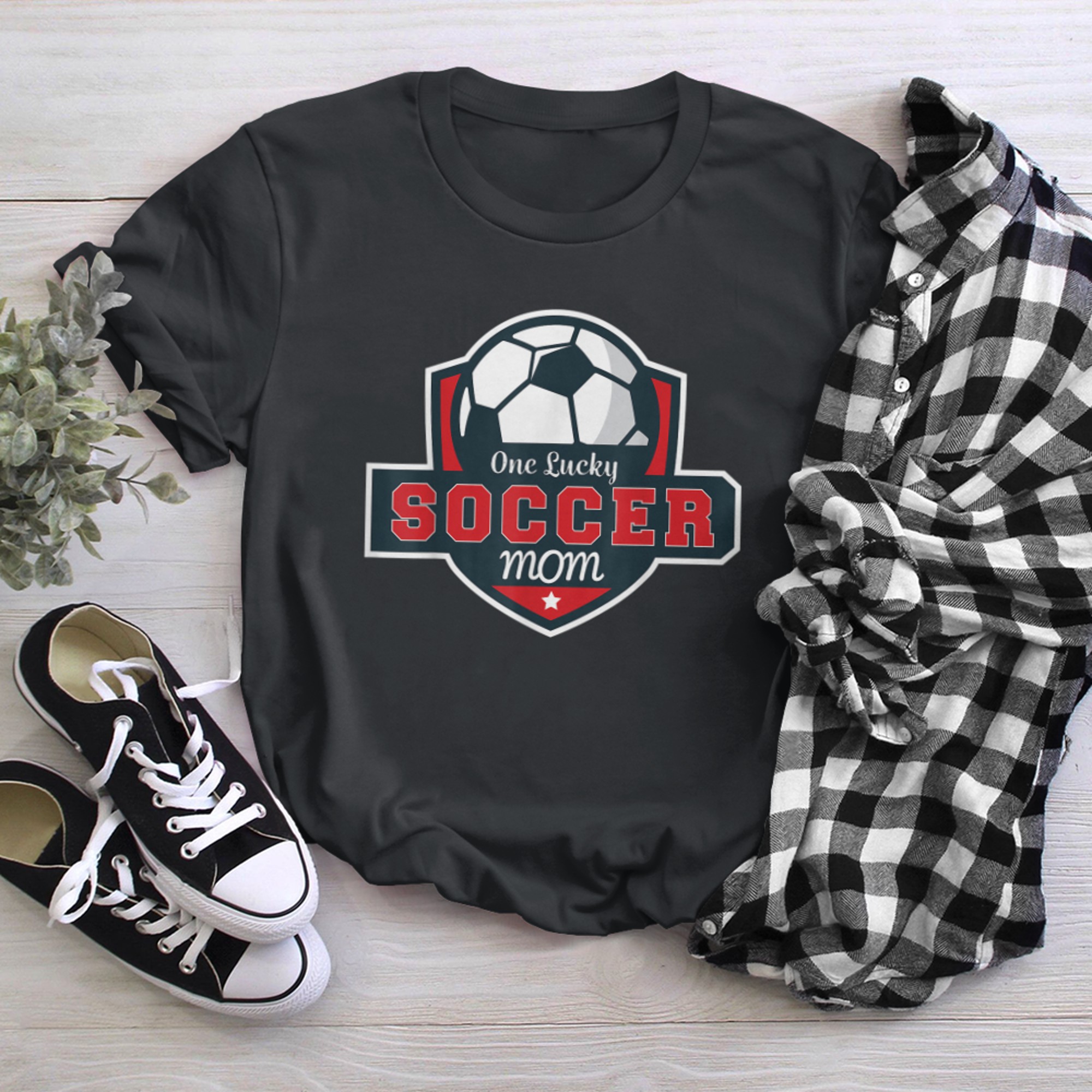 Mothers Day Sporty Women's Shirt One Lucky Soccer Mom t-shirt black