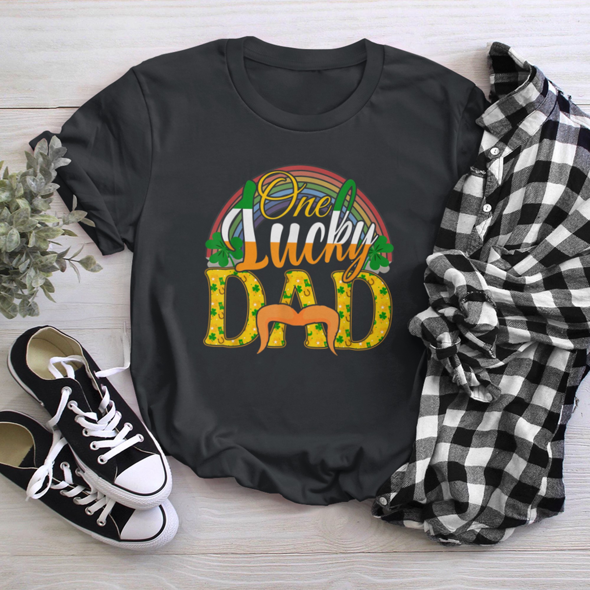 One Lucky Dad Rainbow Matching Family Funny St. Patrick' Day t-shirt black