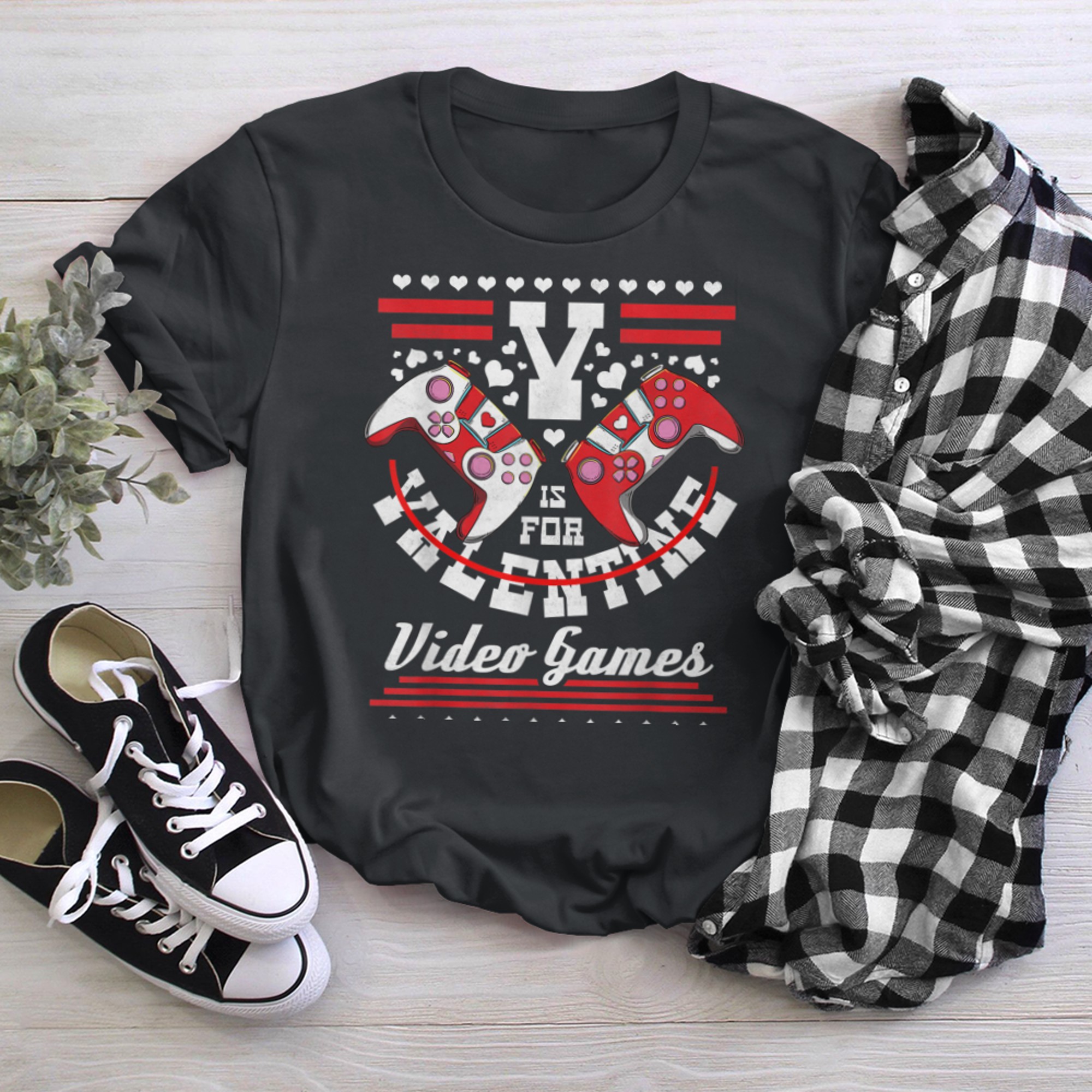 V Is For Video Games, Anti Valentines Day Gaming t-shirt black