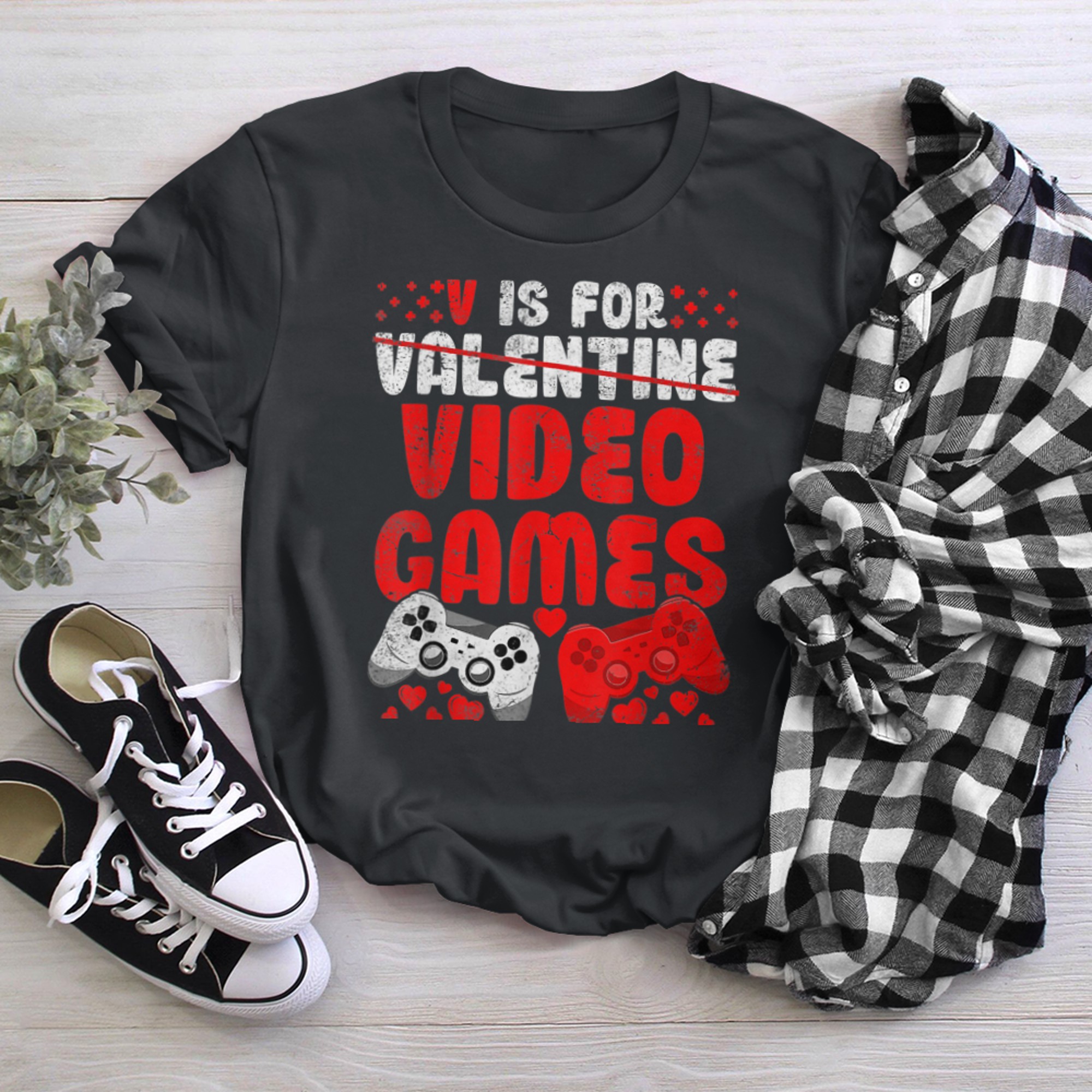 V Is For Video Games Funny Valentines Day Gamer Boy Men - 2023-09-16T114116.128 t-shirt black