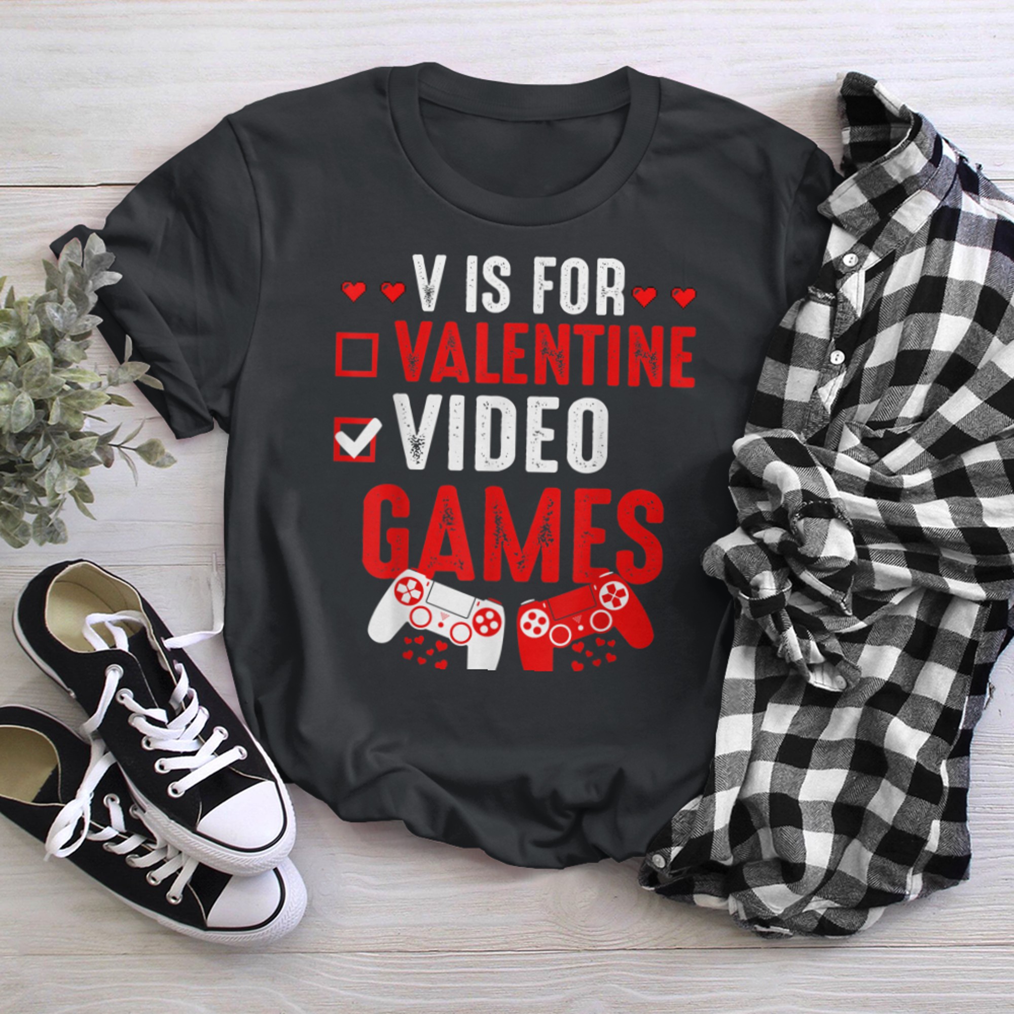 V Is For Video Games Funny Valentines Day Gamer Boy Men - 2023-09-16T114117.127 t-shirt black