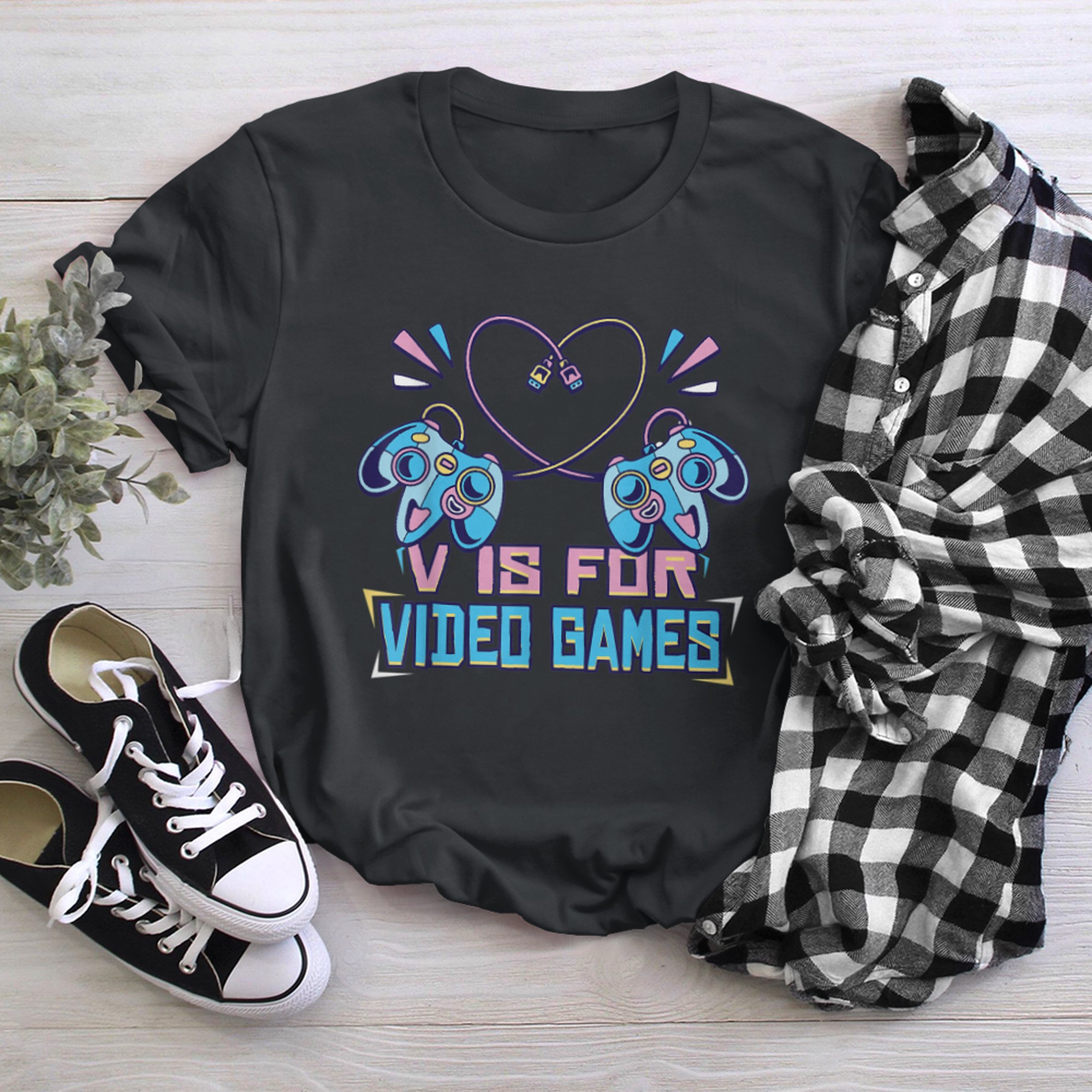 V IS FOR VIDEO GAMES Funny Valentines Day Gamer Boy Men - 2023-09-16T114117.617 t-shirt black