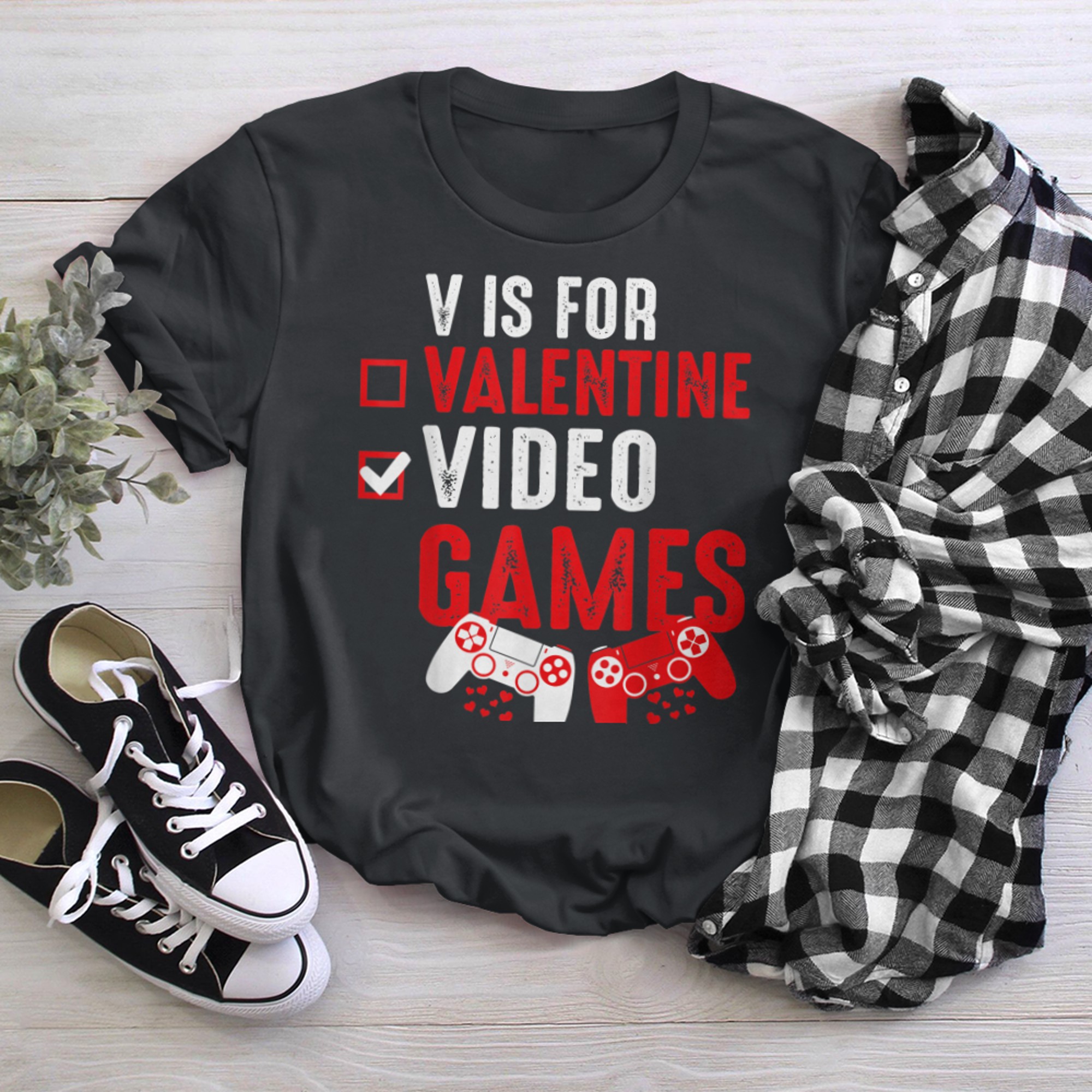 V Is For Video Games Funny Valentines Day Gamer Boy Men - 2023-09-16T114119.124 t-shirt black