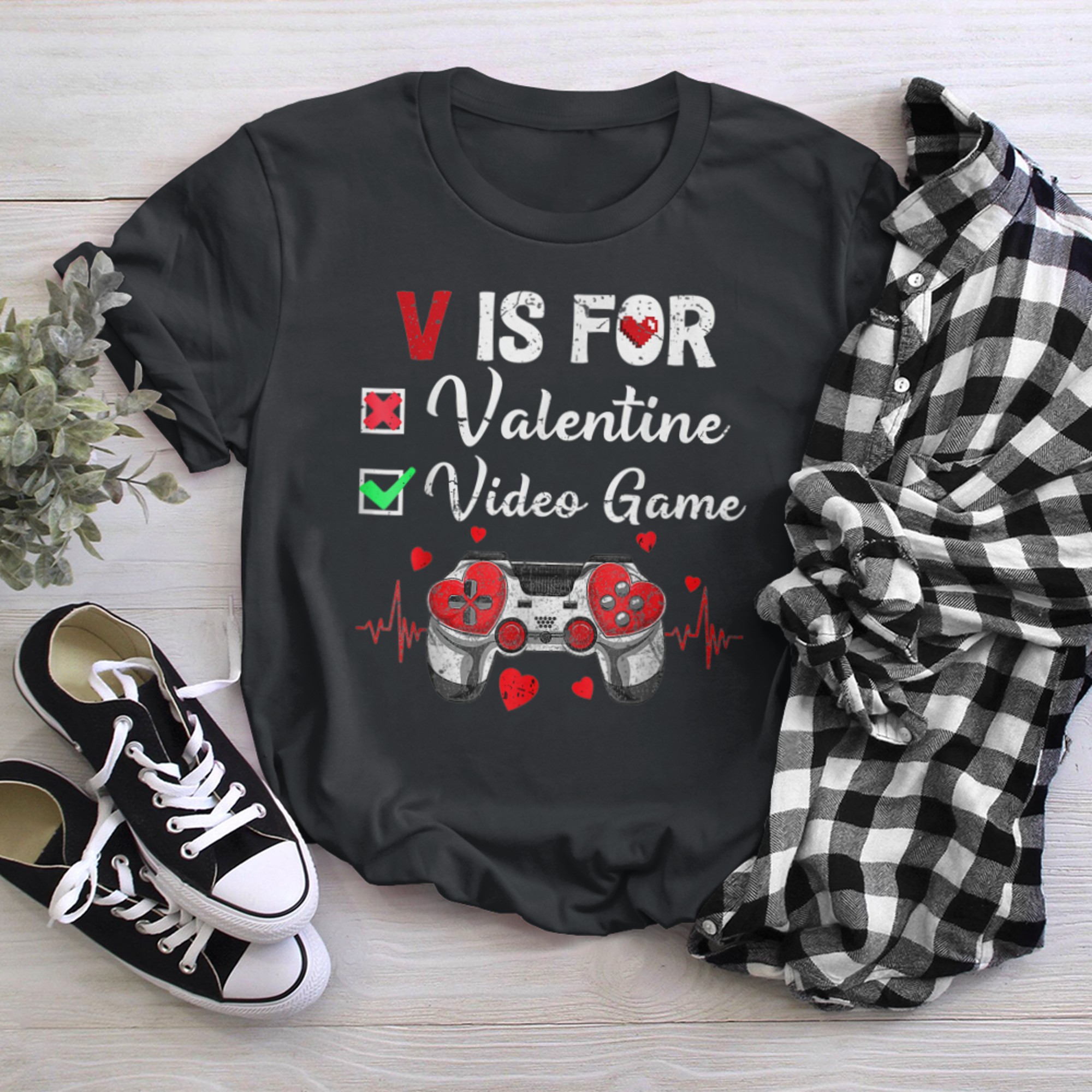 V Is For Video Games Funny Valentines Day Gamer Boy Men - 2023-09-16T114119.823 t-shirt black