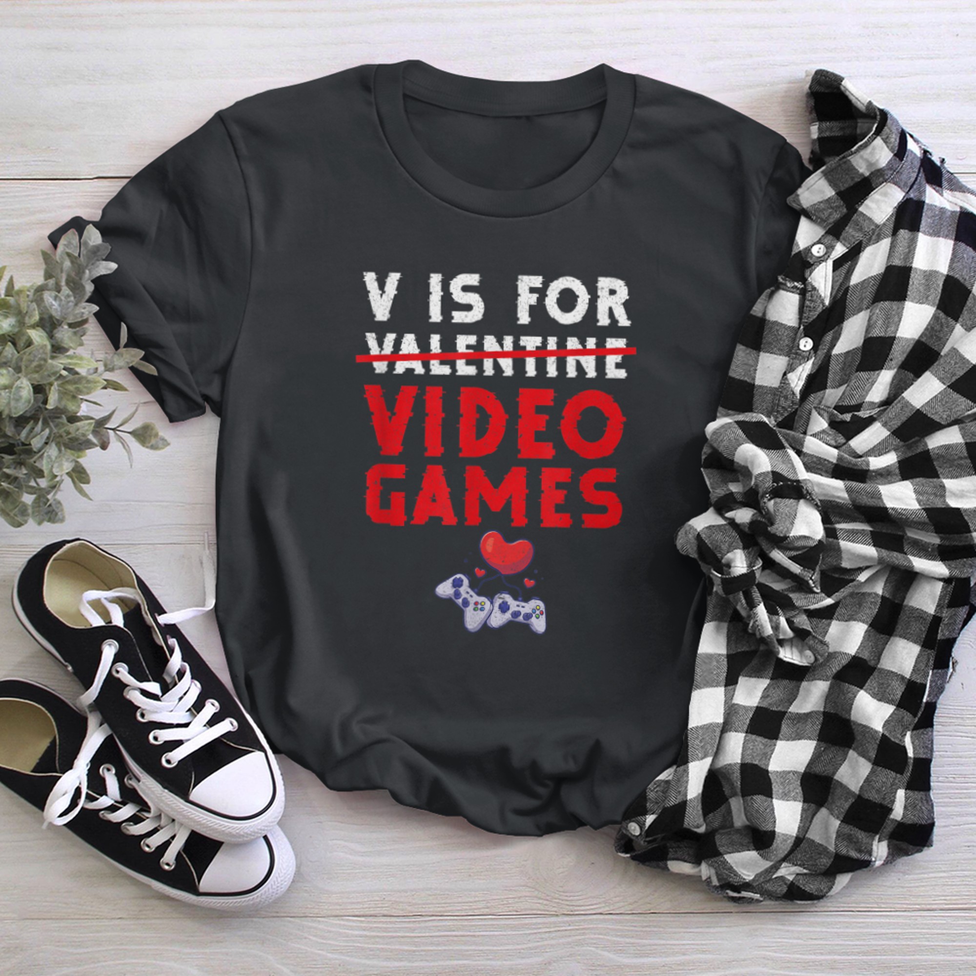 V Is For Video Games Funny Valentines Day Gamer Boy Men - 2023-09-16T114124.094 t-shirt black