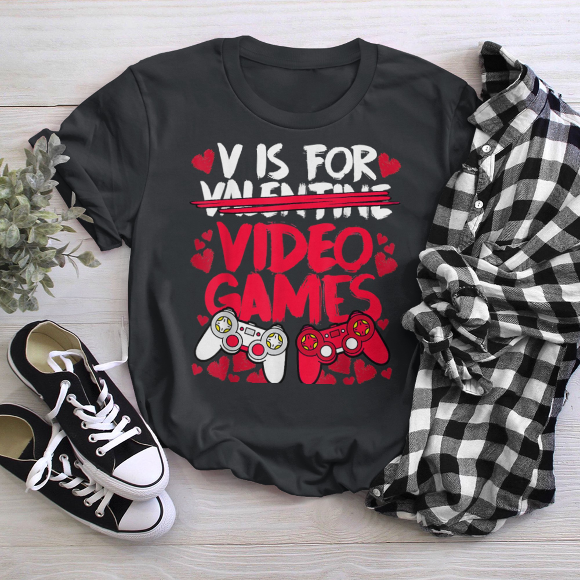 V Is For Video Games Funny Valentines Day Gamer Boy Men - 2023-09-16T114124.469 t-shirt black