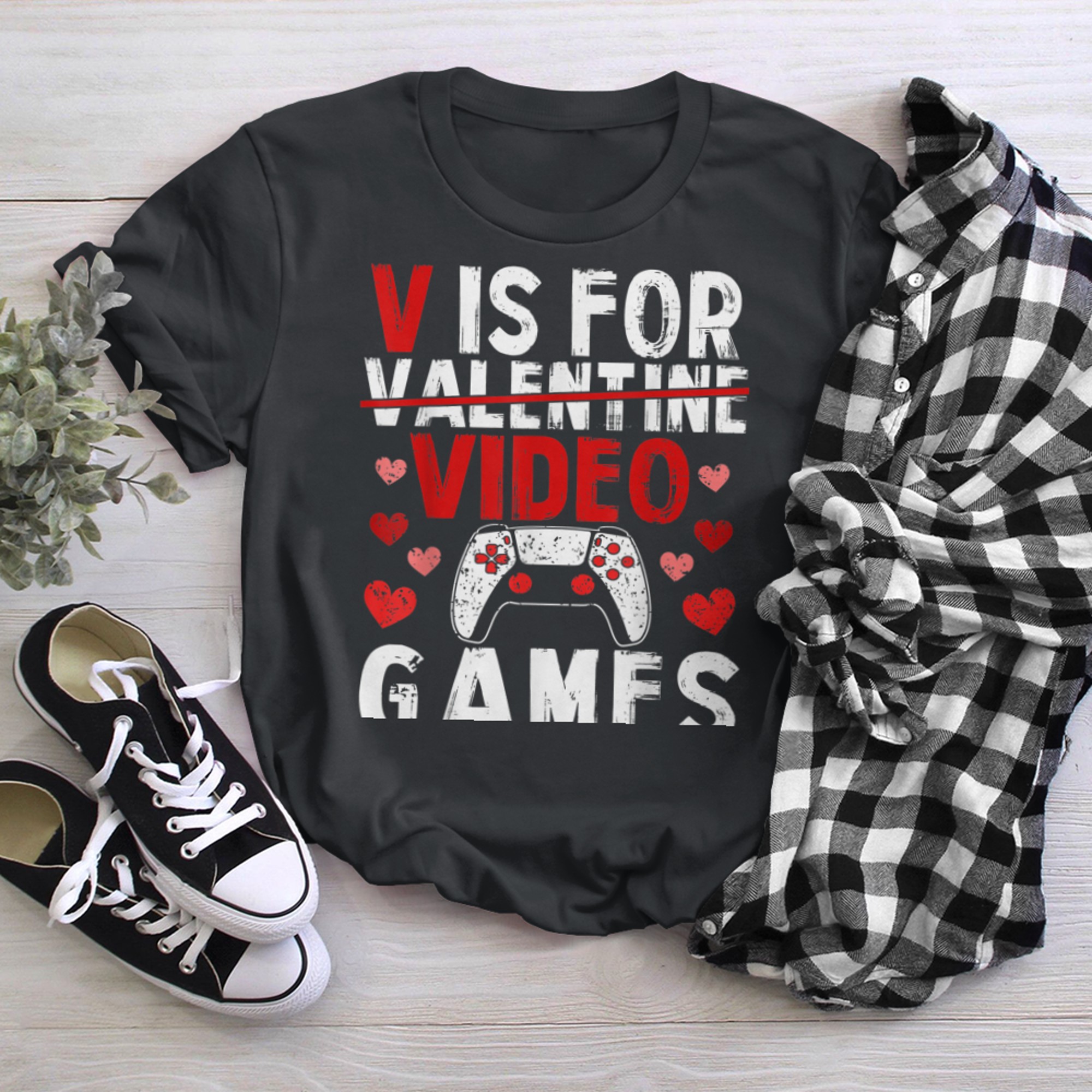 V IS FOR VIDEO GAMES Funny Valentines Day Gamer Boy Men - 2023-09-16T114125.626 t-shirt black