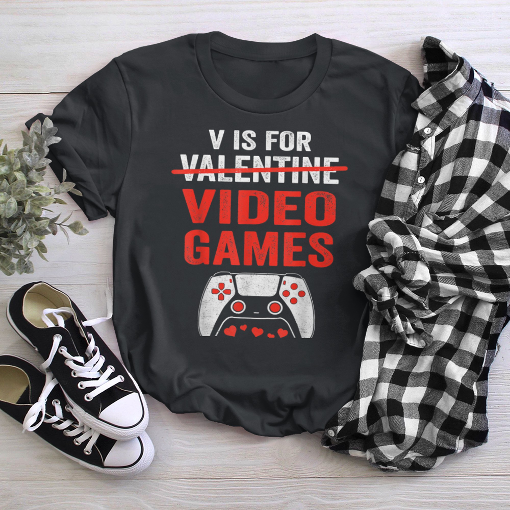 V Is For Video Games Funny Valentines Day Gamer Boy Men - 2023-09-16T114126.233 t-shirt black