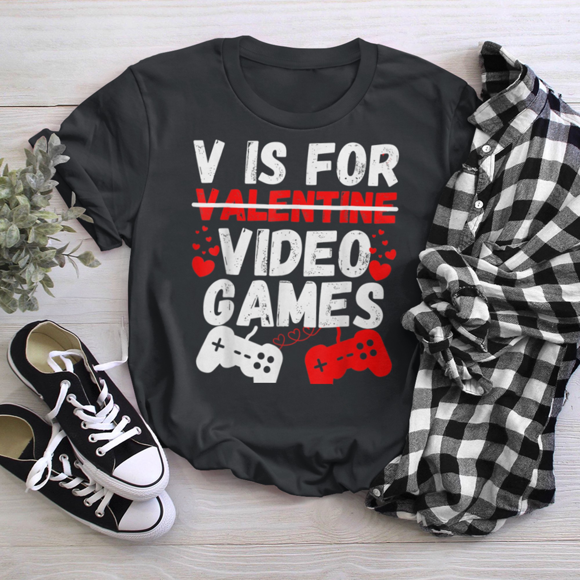 V Is For Video Games Funny Valentines Day Gamer Boy Men - 2023-09-16T114126.552 t-shirt black