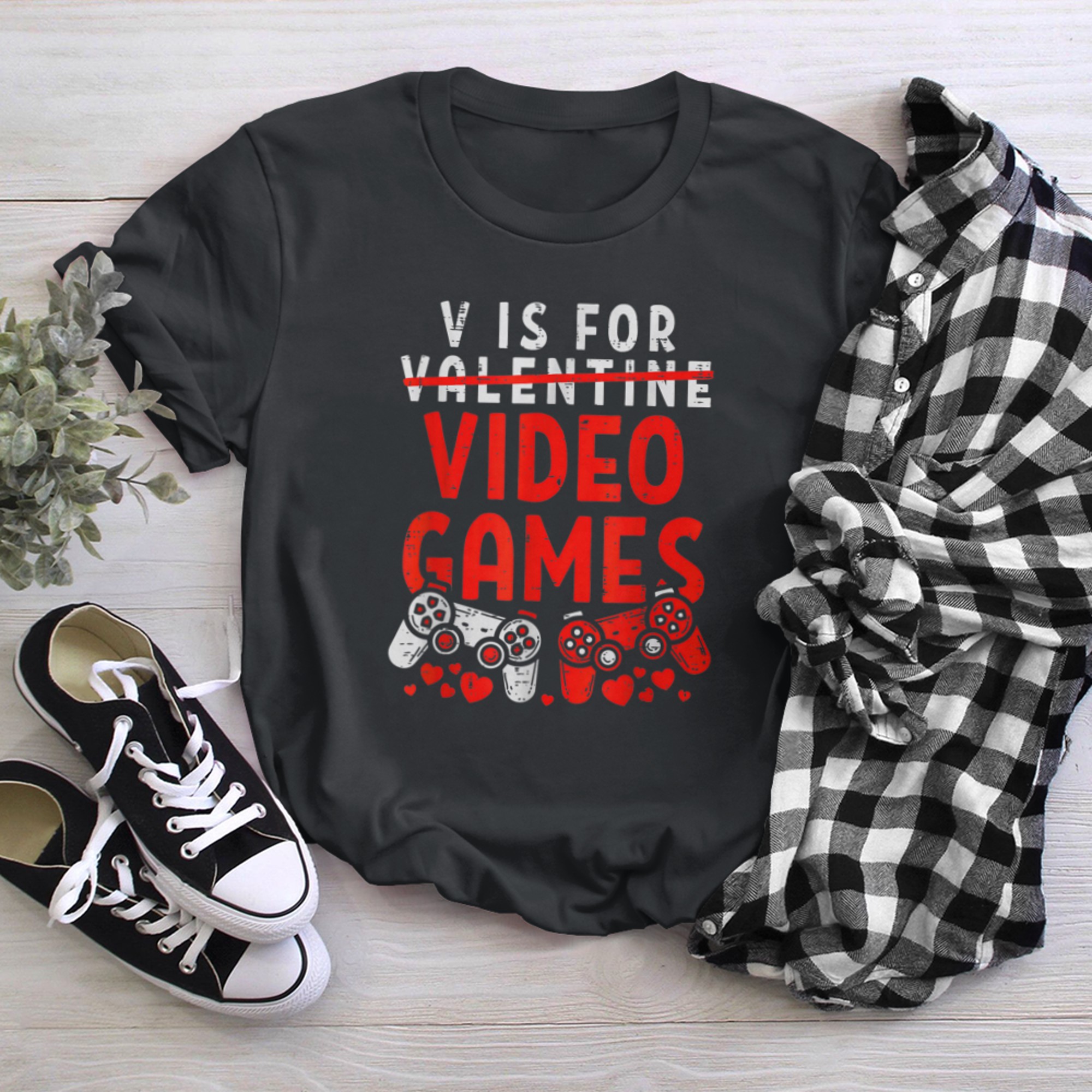 V Is For Video Games Funny Valentines Day Gamer Boy Men - 2023-09-16T114130.720 t-shirt black