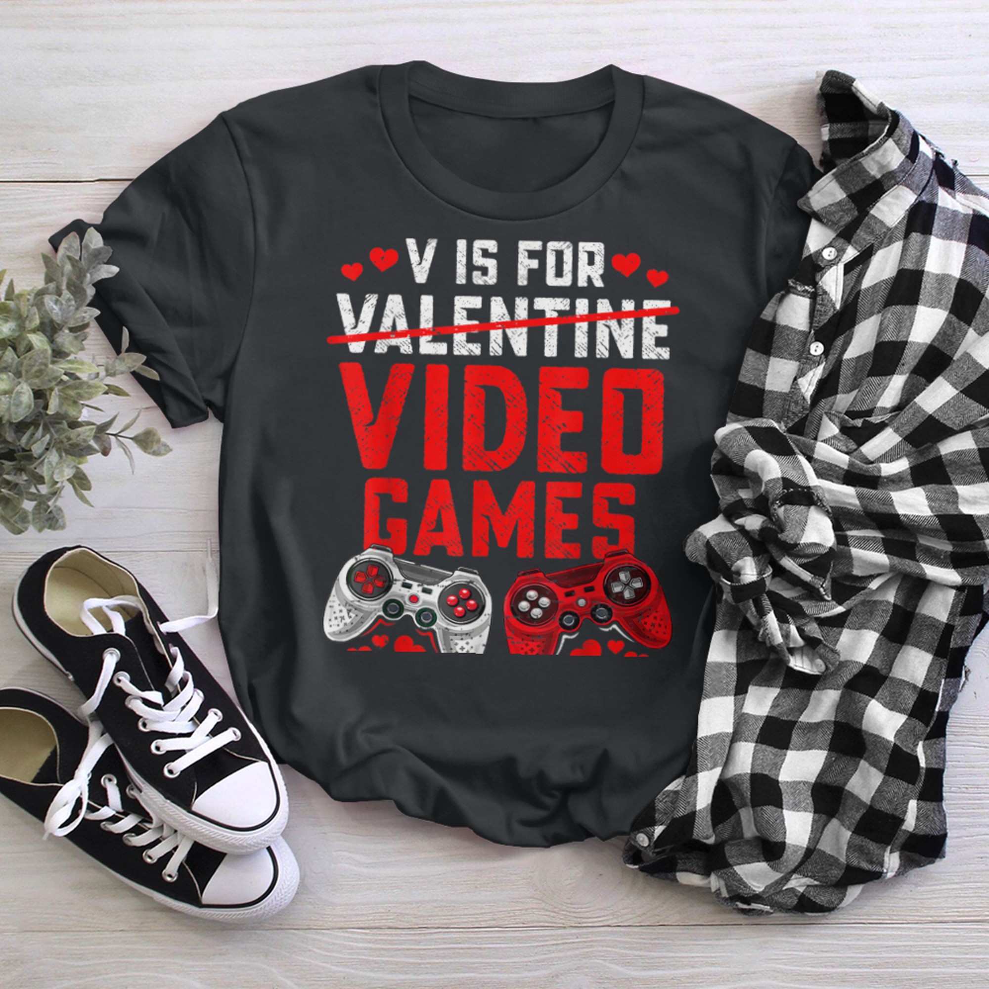 V Is For Video Games Funny Valentines Day Gamer Boy Men - 2023-09-16T114132.133 t-shirt black