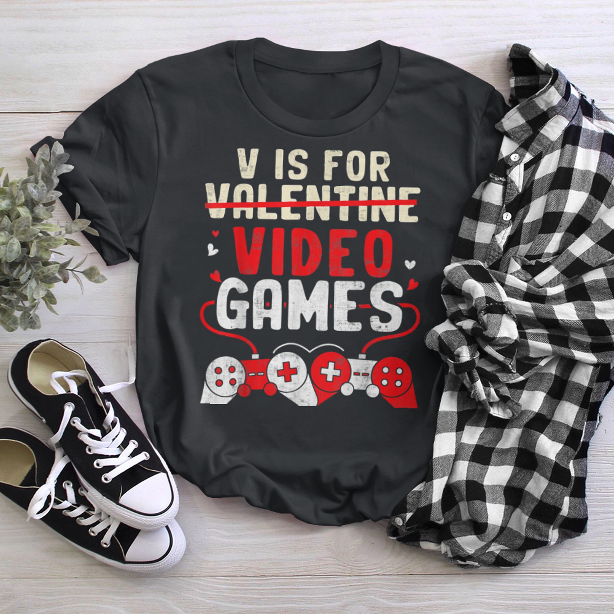 V Is For Video Games Funny Valentines Day Gamer Boy Men - 2023-09-16T114133.138 t-shirt black