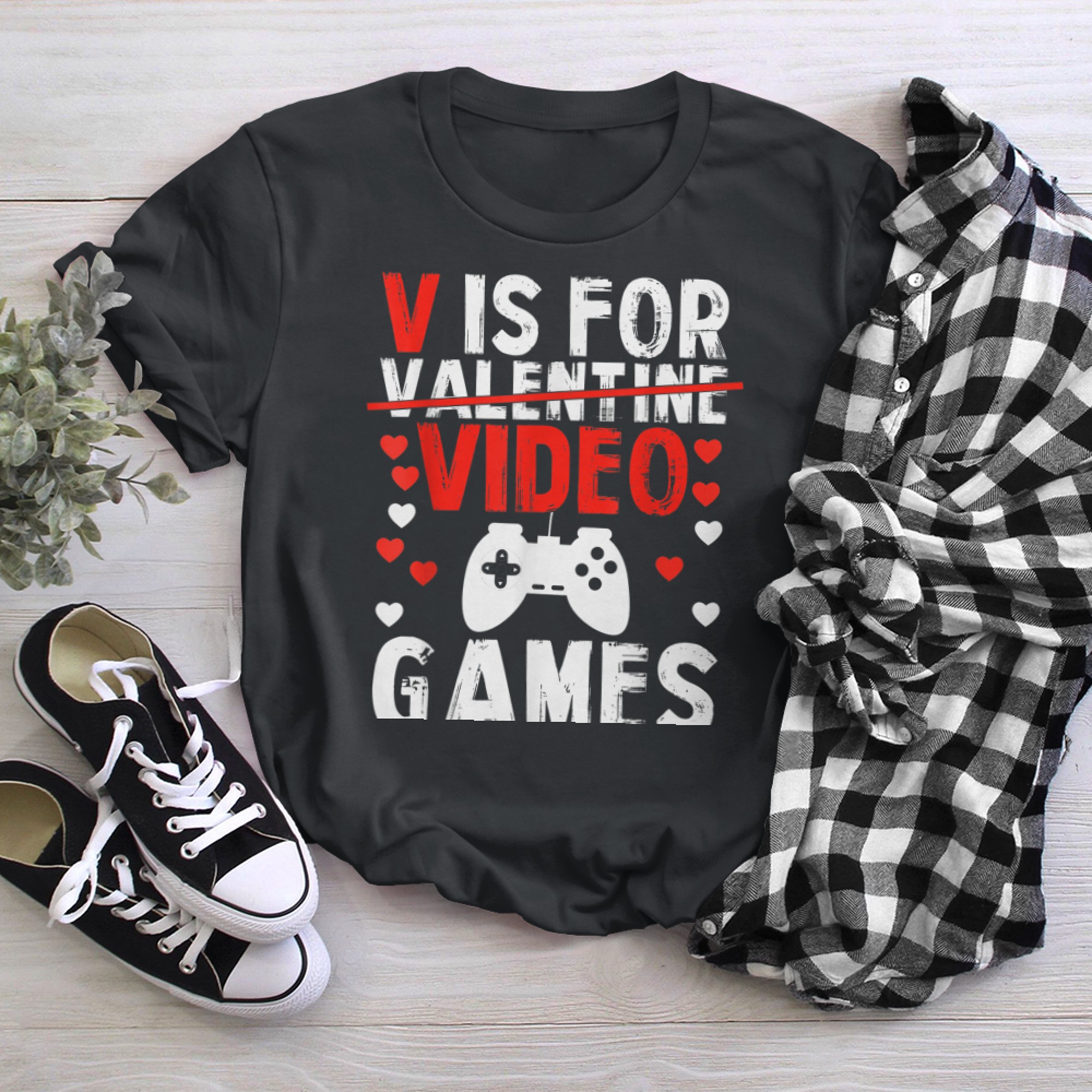 V Is For Video Games Funny Valentines Day Gamer Boy Men - 2023-09-16T114133.209 t-shirt black