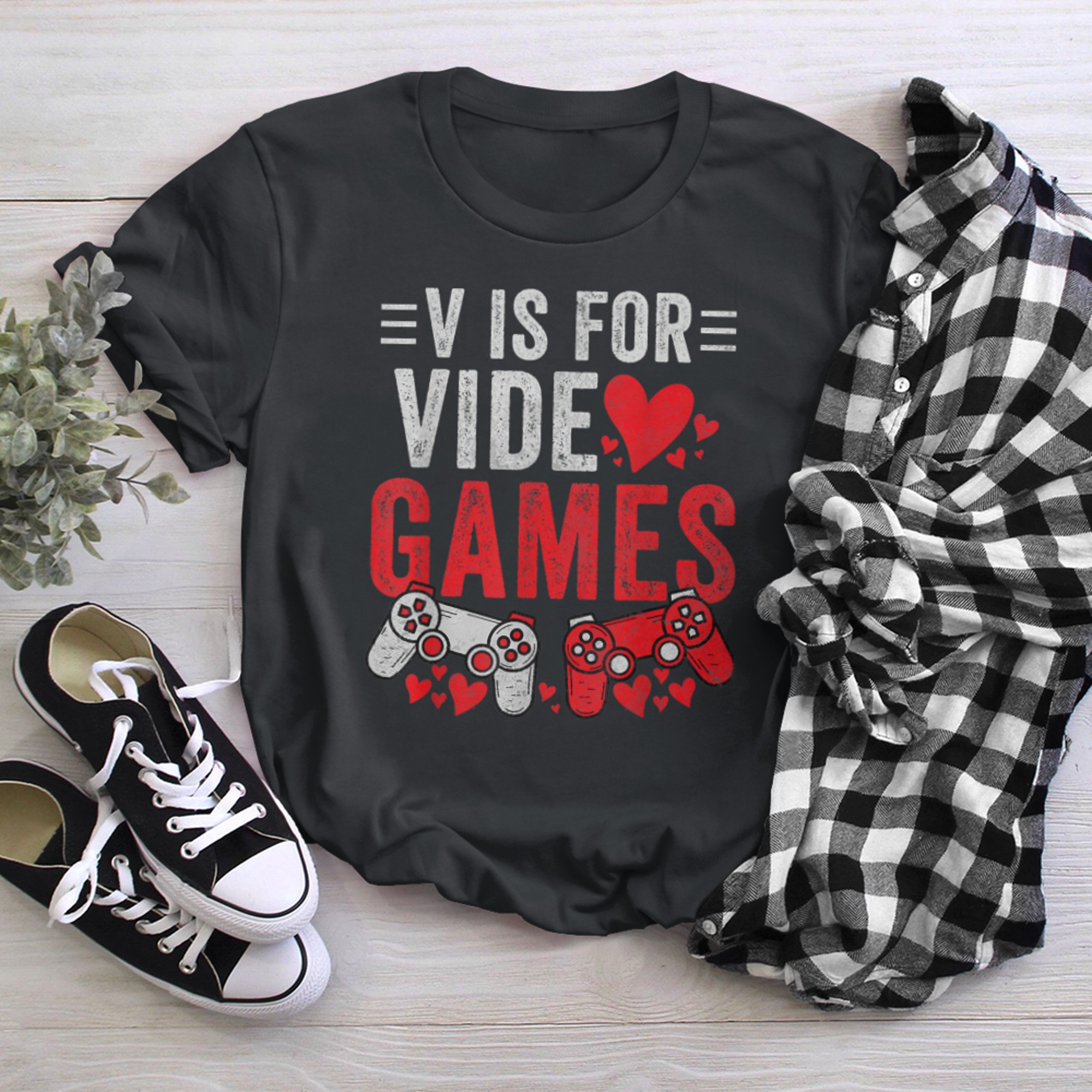 V Is For Video Games Funny Valentines Day Gamer Boy Men - 2023-09-16T114133.596 t-shirt black