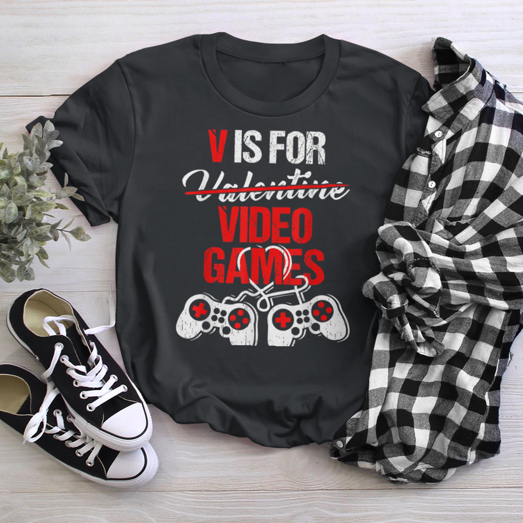 V Is For Video Games Funny Valentines Day Gamer Boy Men - 2023-09-16T114134.419 t-shirt black